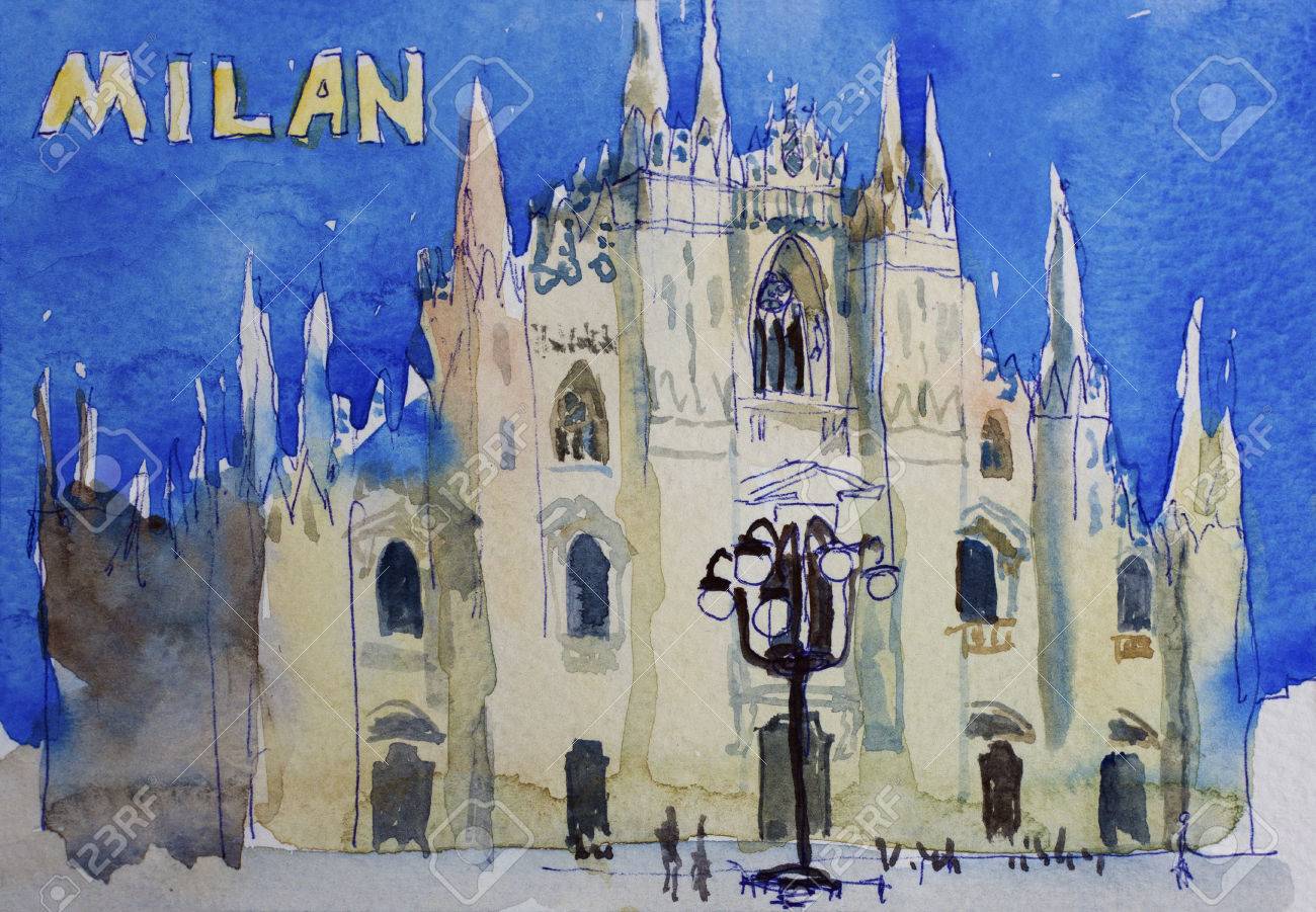 Speedpaind Art D Aquarelle Carte Postale De Milan Dôme Duomo Lombardie Italie Banque D Images Et Photos Libres De Droits Image 59792538