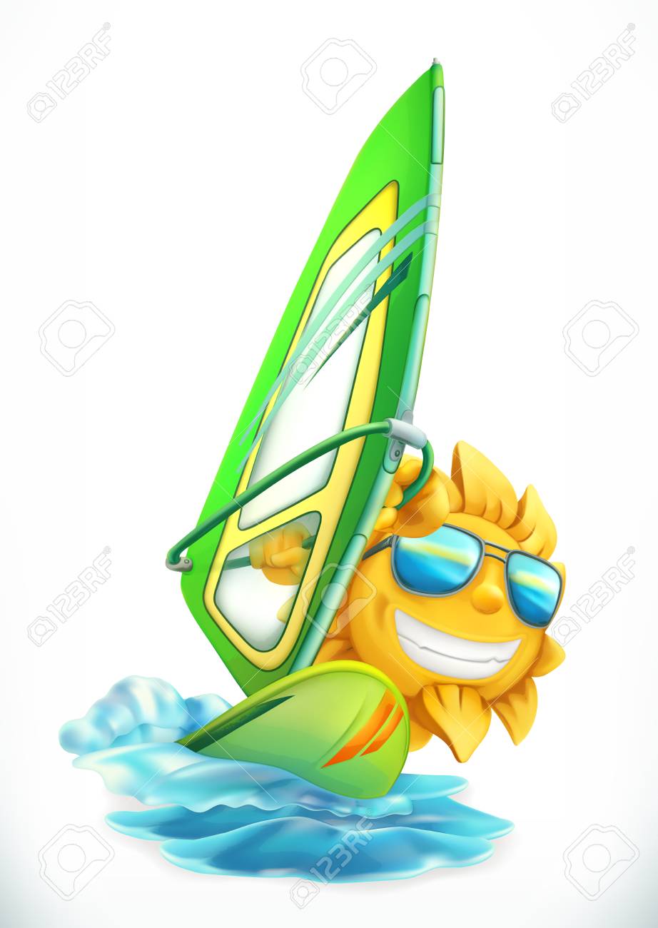 Summer Windsurfing. Funny Sun On Surfboard 3d Vector Icon Royalty Free SVG,  Cliparts, Vectors, and Stock Illustration. Image 93768164., image size:922x1300