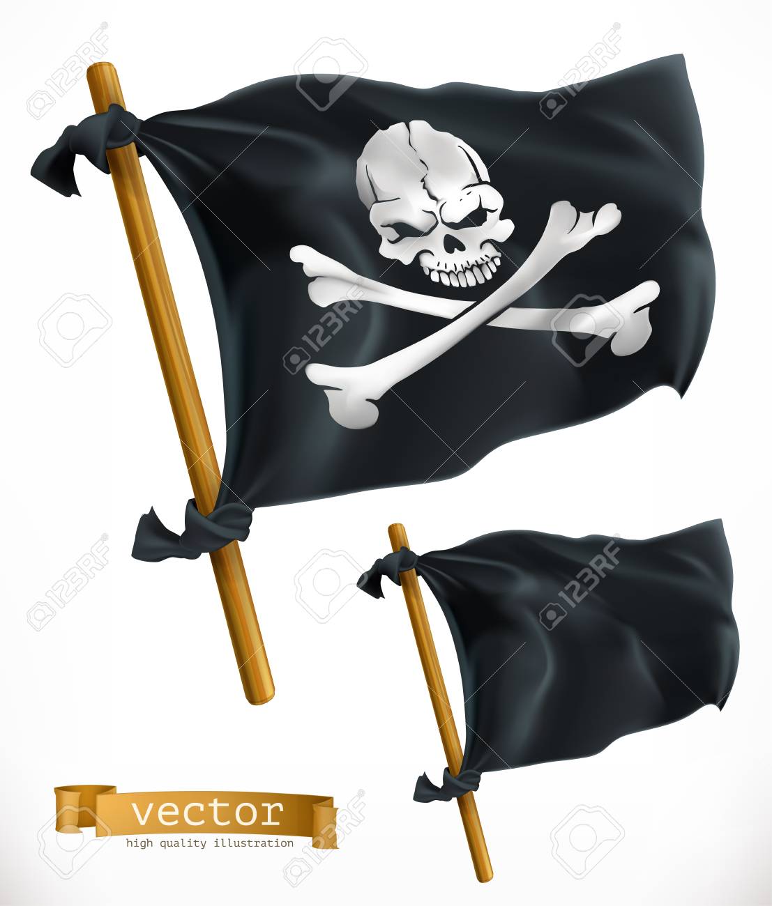 Pirate Black Flag Jolly Roger 3d Vector Icon Royalty Free