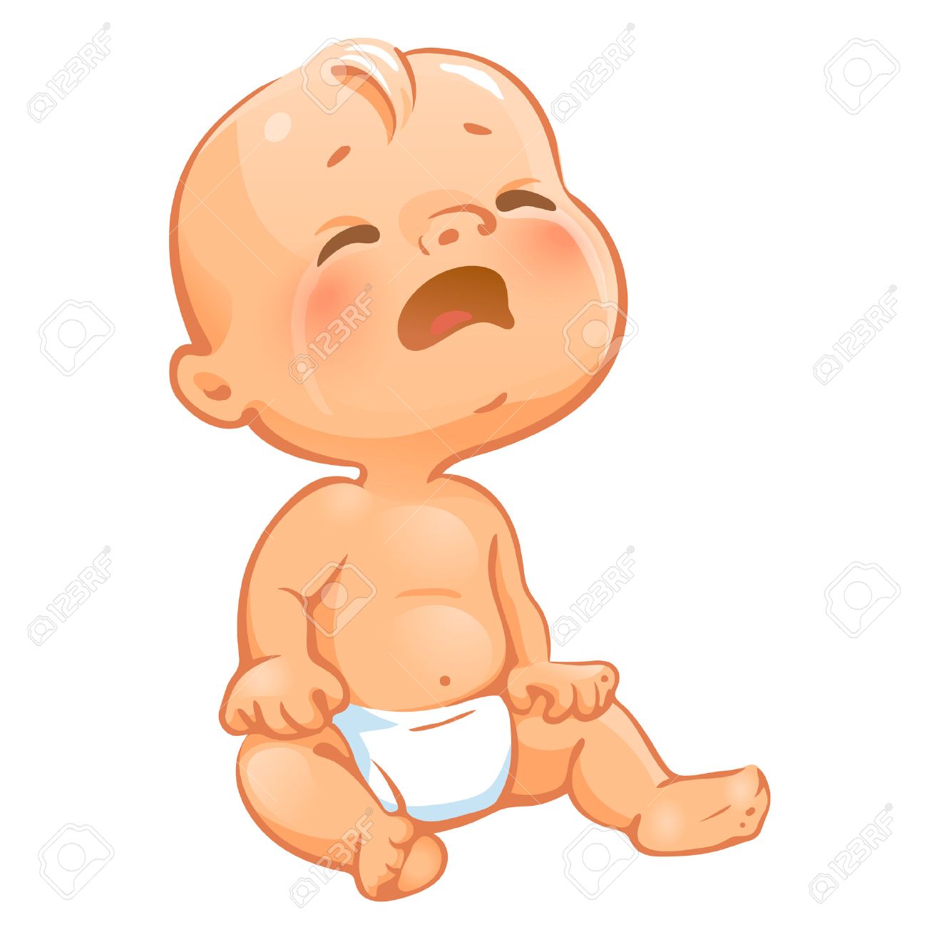 Portrait of crying baby. Cute little baby in diaper sitting, screaming.; Expression of pain and sadness, Baby emotions. Eyes with tears, mouth opened. Colorful vector illustration on white background. - 49829165 Portrait of crying baby. Cute little baby in diaper sitting, screaming.; Expression of pain and sadness, Baby emotions. Eyes with tears, mouth opened. Colorful vector illustration on white background. - 49829165