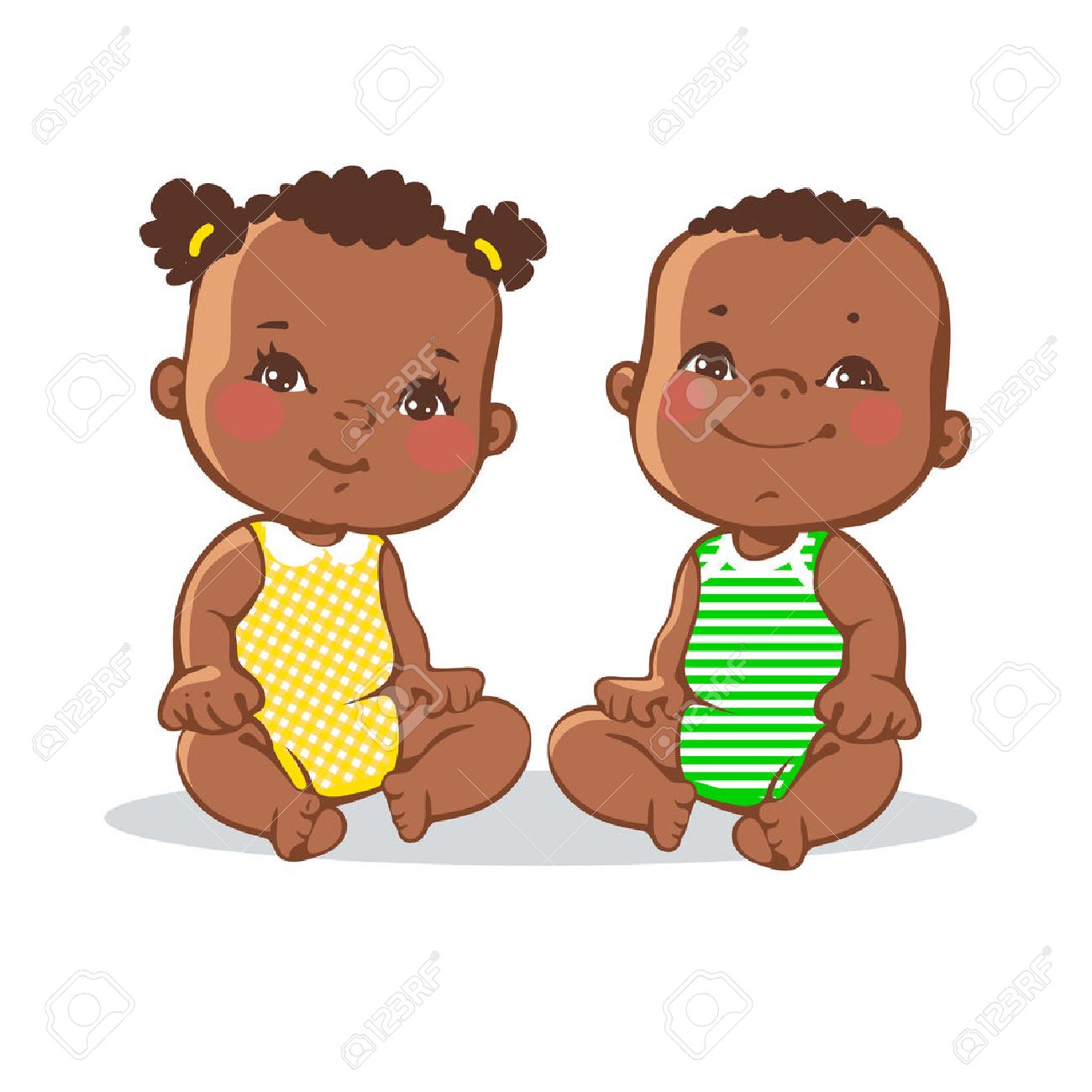 Smiling toddler boy and girl sitting. Portrait of happy smiling kids. Dark skin, black eyes. African american children. Colorful illustration on white background - 52236254 Smiling toddler boy and girl sitting. Portrait of happy smiling kids. Dark skin, black eyes. African american children. Colorful illustration on white background - 52236254