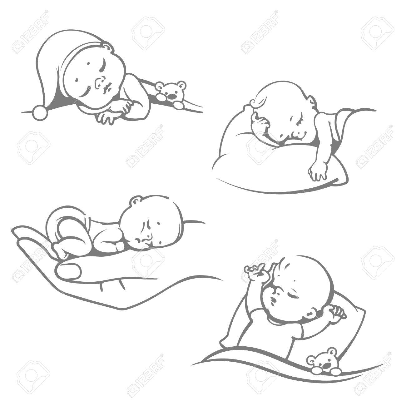 Set with cute little baby sleeping.Children lying on pillow under blanket. Boy with teddy bear in bed. Girl sleep on stomach. Different sleeping positions. Sketchy style. Vector illustrations. - 74880644 Set with cute little baby sleeping.Children lying on pillow under blanket. Boy with teddy bear in bed. Girl sleep on stomach. Different sleeping positions. Sketchy style. Vector illustrations. - 74880644
