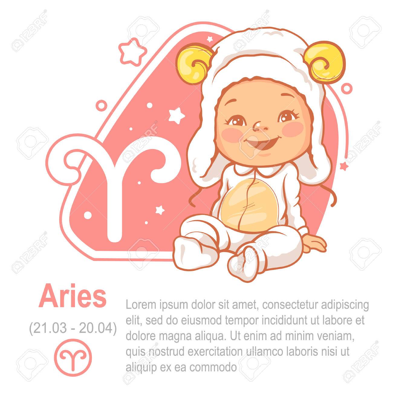 Children's horoscope icon. Kids zodiac. Cute little baby as Aries astrological sign. Funny animal costume. Colorful vector illustration with text template. Astrological symbol as cartoon character. - 76159609 Children's horoscope icon. Kids zodiac. Cute little baby as Aries astrological sign. Funny animal costume. Colorful vector illustration with text template. Astrological symbol as cartoon character. - 76159609