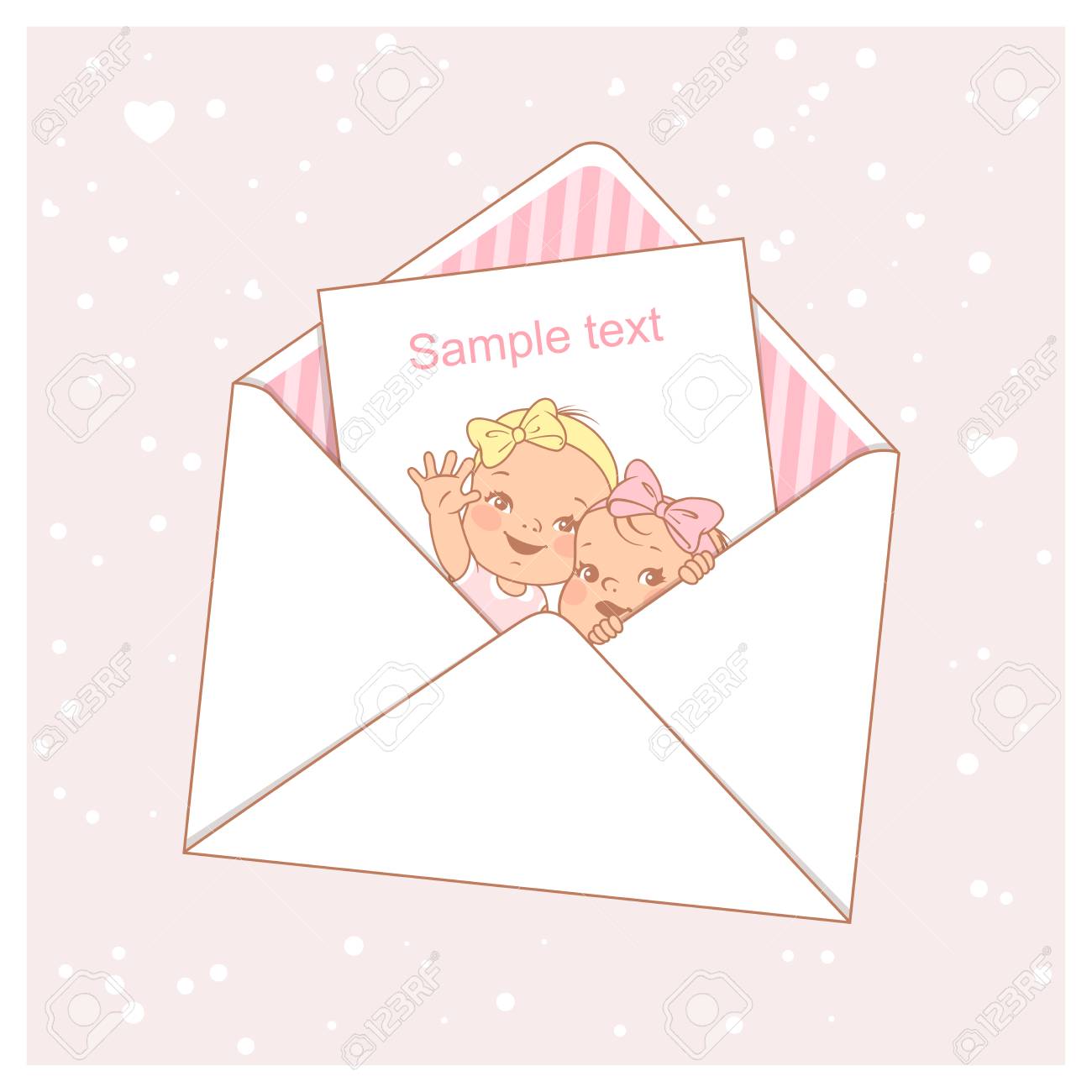 Twin Baby Shower Card Cute Little Twins In Envelope Itwo Baby