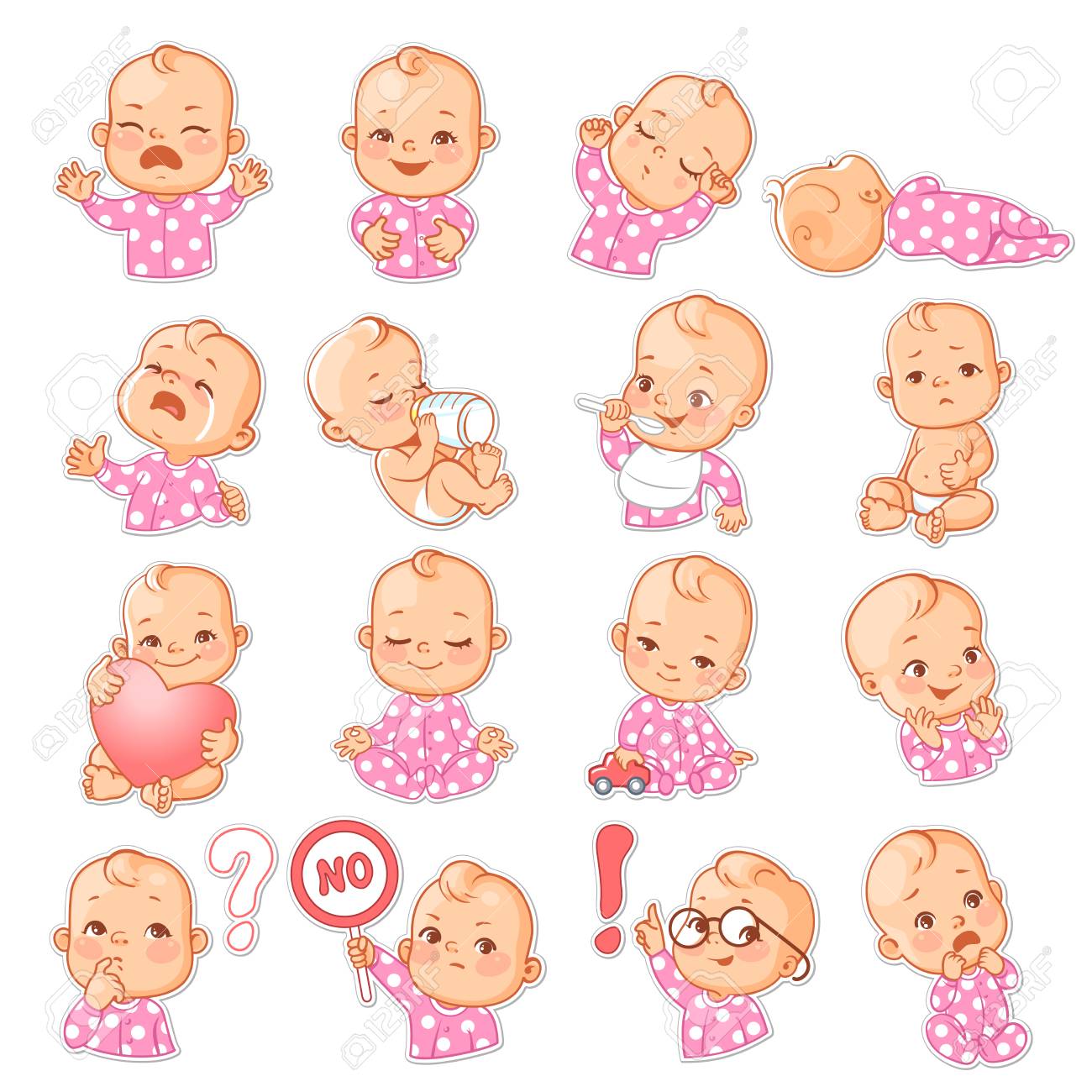 Baby Stickers. Cute Little Baby Girl 