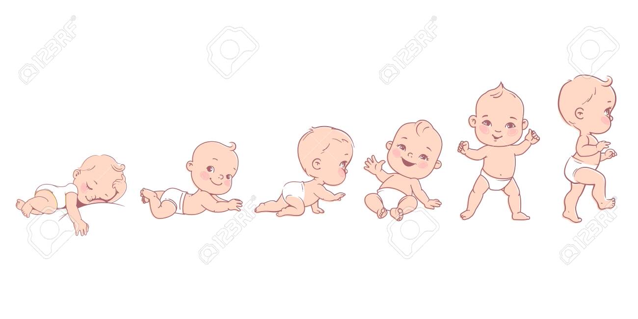 First year. Cute boy or girl of 0-12 months. Design template. Vector color illustration. - 132683255 First year. Cute boy or girl of 0-12 months. Design template. Vector color illustration. - 132683255
