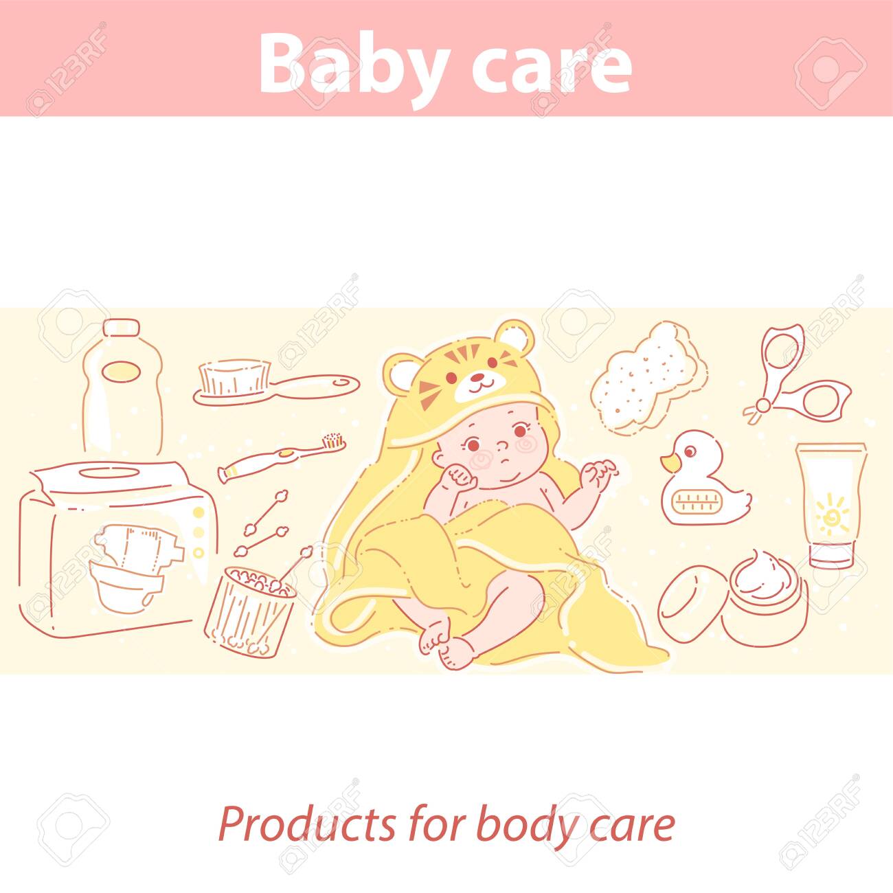 Cute little baby in tiger towel after bath. - 156413475 Cute little baby in tiger towel after bath. - 156413475