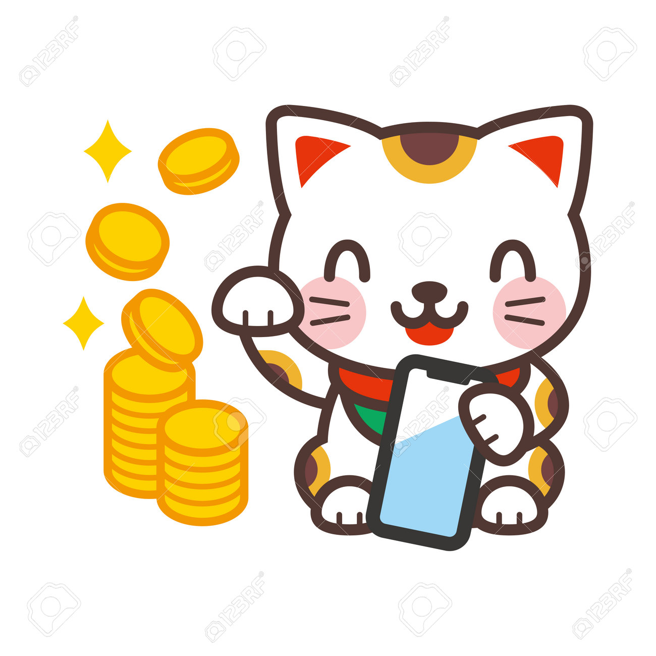 포인트 코인과 스마트폰으로 고양이 손짓 로열티 무료 사진, 그림, 이미지 그리고 스톡포토그래피. Image 162817370