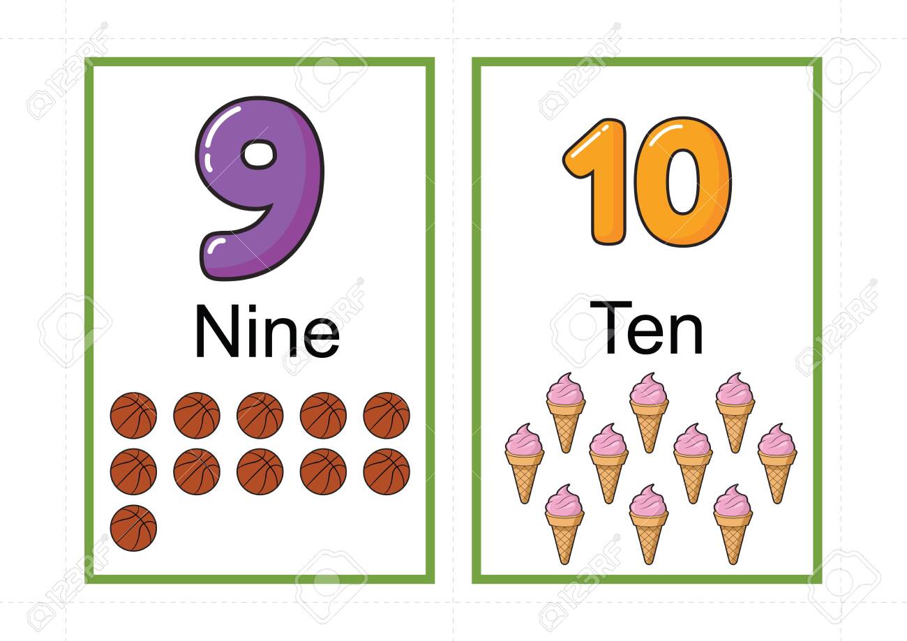 Printable Number Flashcards For Teaching Number Flashcards Number A4 With Dotted Line Cut Royalty Free Cliparts Vectors And Stock Illustration Image 127189882