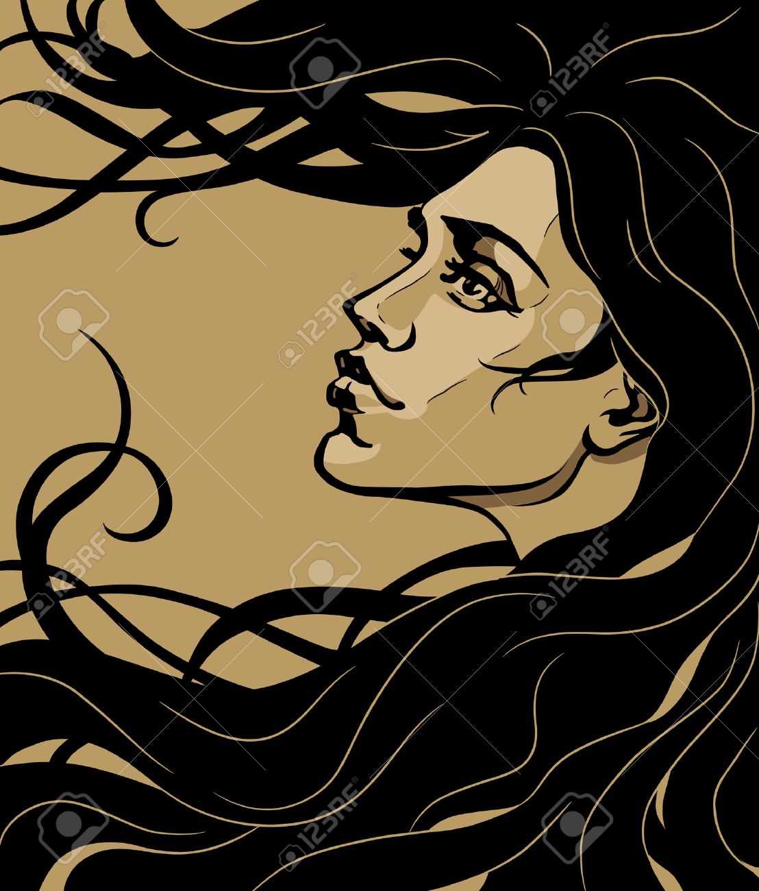 Art Nouveau Style Girl Profile Royalty Free Cliparts Vectors And Stock Illustration Image