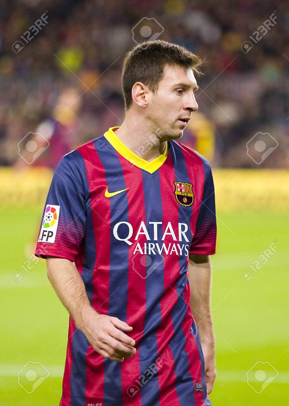 スペイン リーグでの行動で Fcb の Lionel Messi 一致 Fc バルセロナおよびマラガ Cf 最終的なスコア 3 0 で 14 年 1 月 26 日 バルセロナ スペイン の写真素材 画像素材 Image
