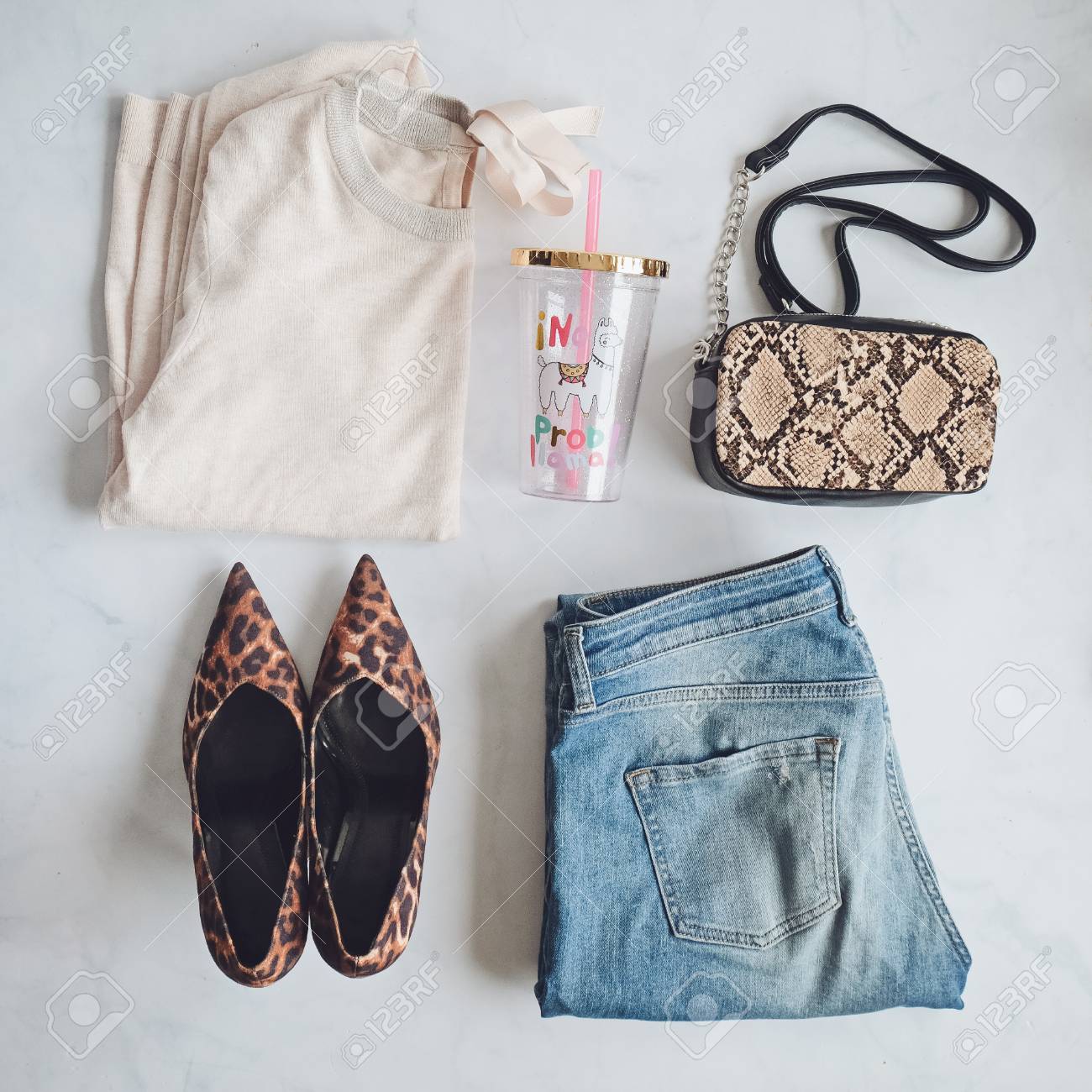 leopard shoes and bag