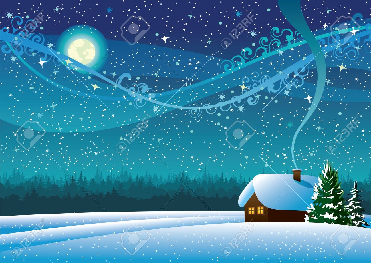 Vector Winter Landscape With Snow House, Forest And Light Moon Royalty Free  SVG, Cliparts, Vectors, and Stock Illustration. Image 11529820., image size:1300x921