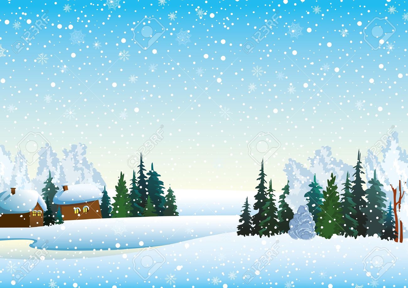 Winter landscape with houses, forest and frozen lake - 14255588 Winter landscape with houses, forest and frozen lake - 14255588