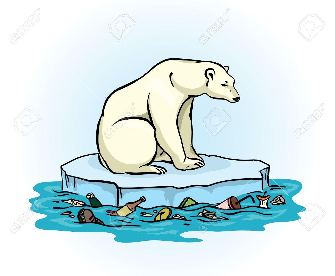 Ours Polaire Assis Sur Une Fonte De La Glace Dans Un Milieu De Probleme De Pollution De La Mer Polluee Mondiale Clip Art Libres De Droits Vecteurs Et Illustration Image 18019165