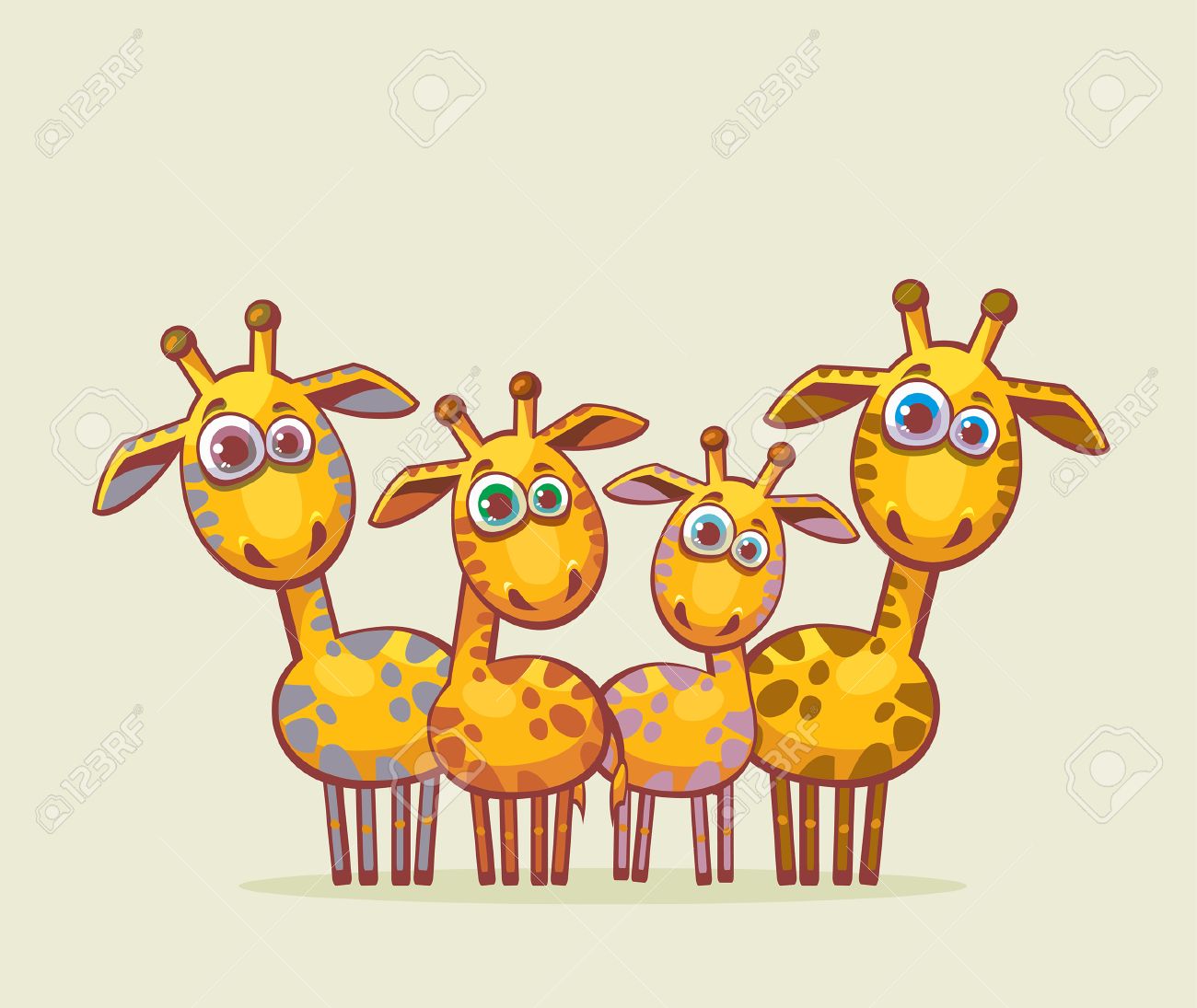 漫画の動物家族 4 面白い黄色キリン驚きを探しています のイラスト素材 ベクタ Image