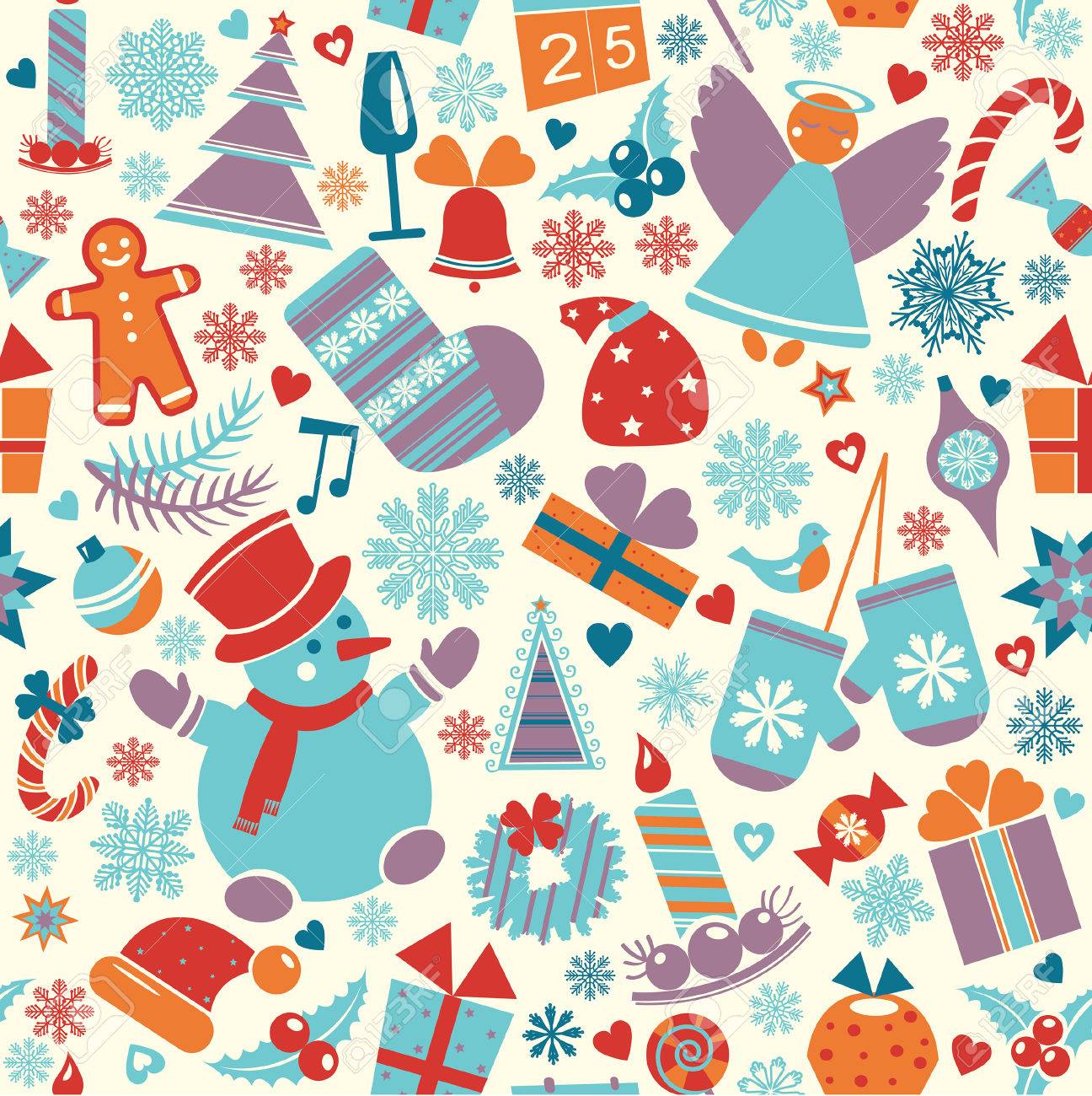 Seamless Cartoon Christmas Pattern. Wallpaper With New Year Elements.  Royalty Free SVG, Cliparts, Vectors, and Stock Illustration. Image 48139112., image size:1296x1300