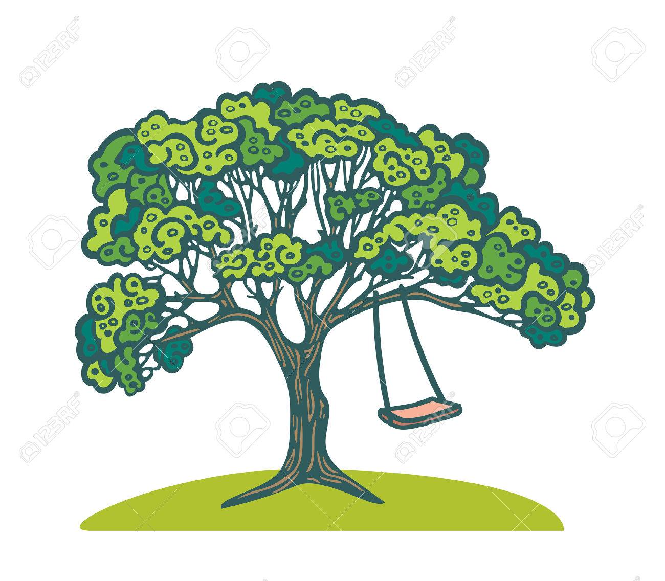 Green Graphic Tree With Children Swing Vector Illustration With Royalty Free Cliparts Vectors And Stock Illustration Image