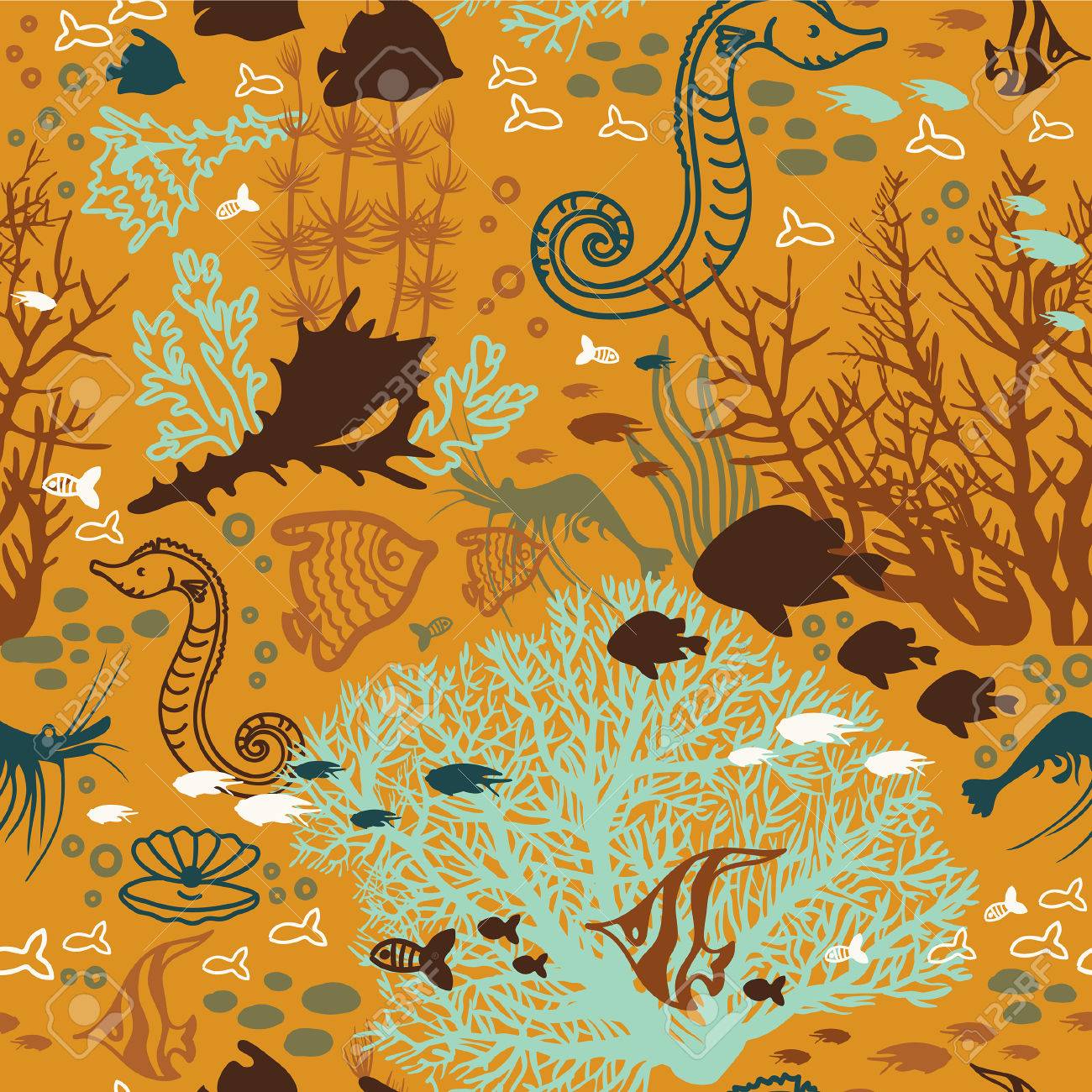 Underwater Sea Life Seamless Pattern With Coral Reef Fish Underwater Sea Life Seamless Pattern With Coral Reef Fish