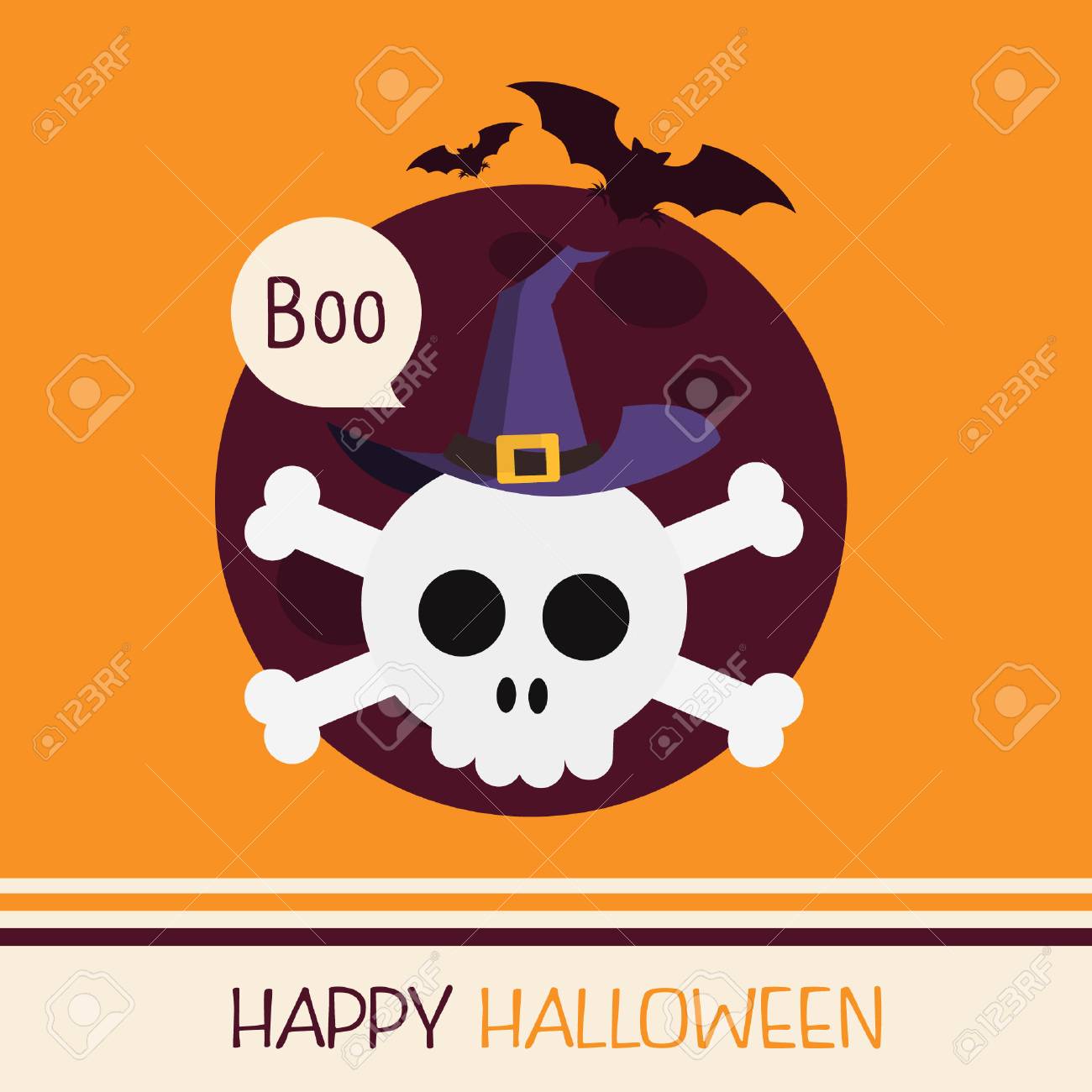 halloween party design template with skull wearing witch hat