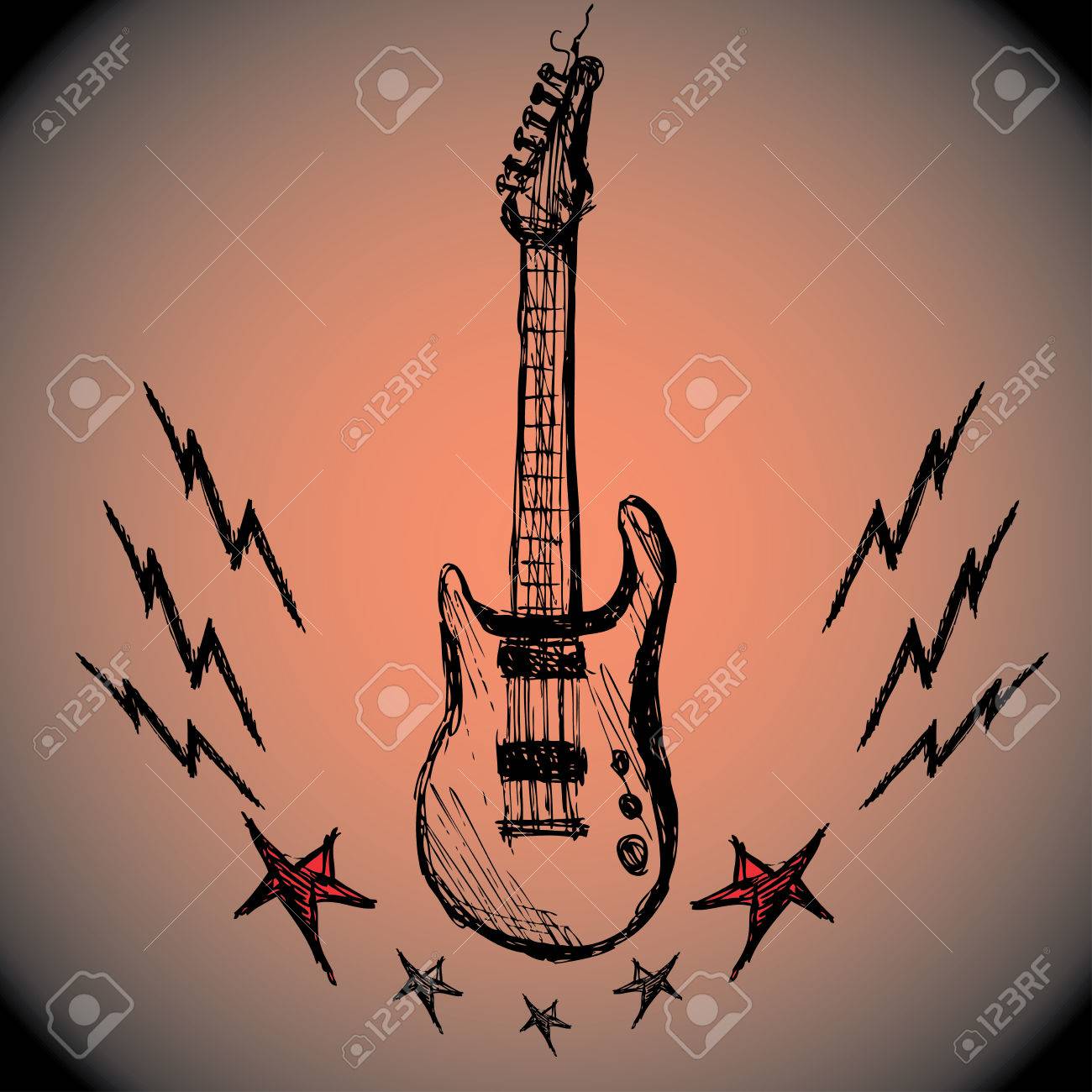 ギター 稲妻 星 手描き ベクトル のイラスト素材 ベクタ Image