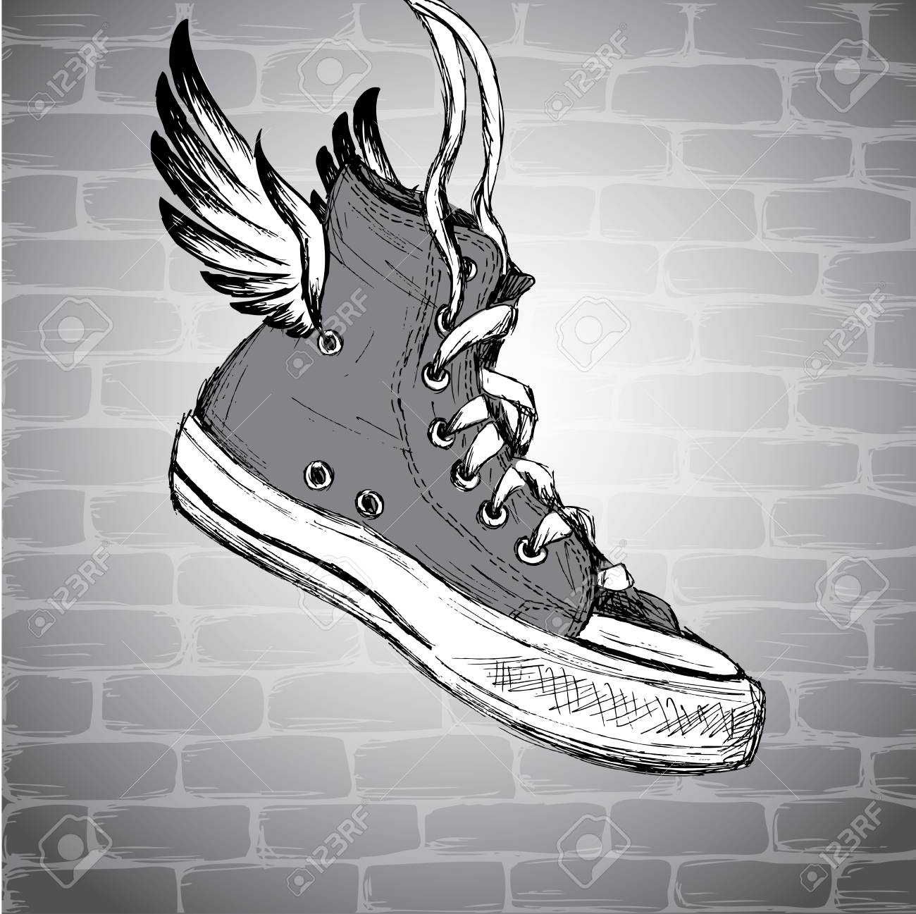 Alas Zapatillas De Las ManoIlustración Con A Deporte Vendimia Vectorial La v0wNnm8O