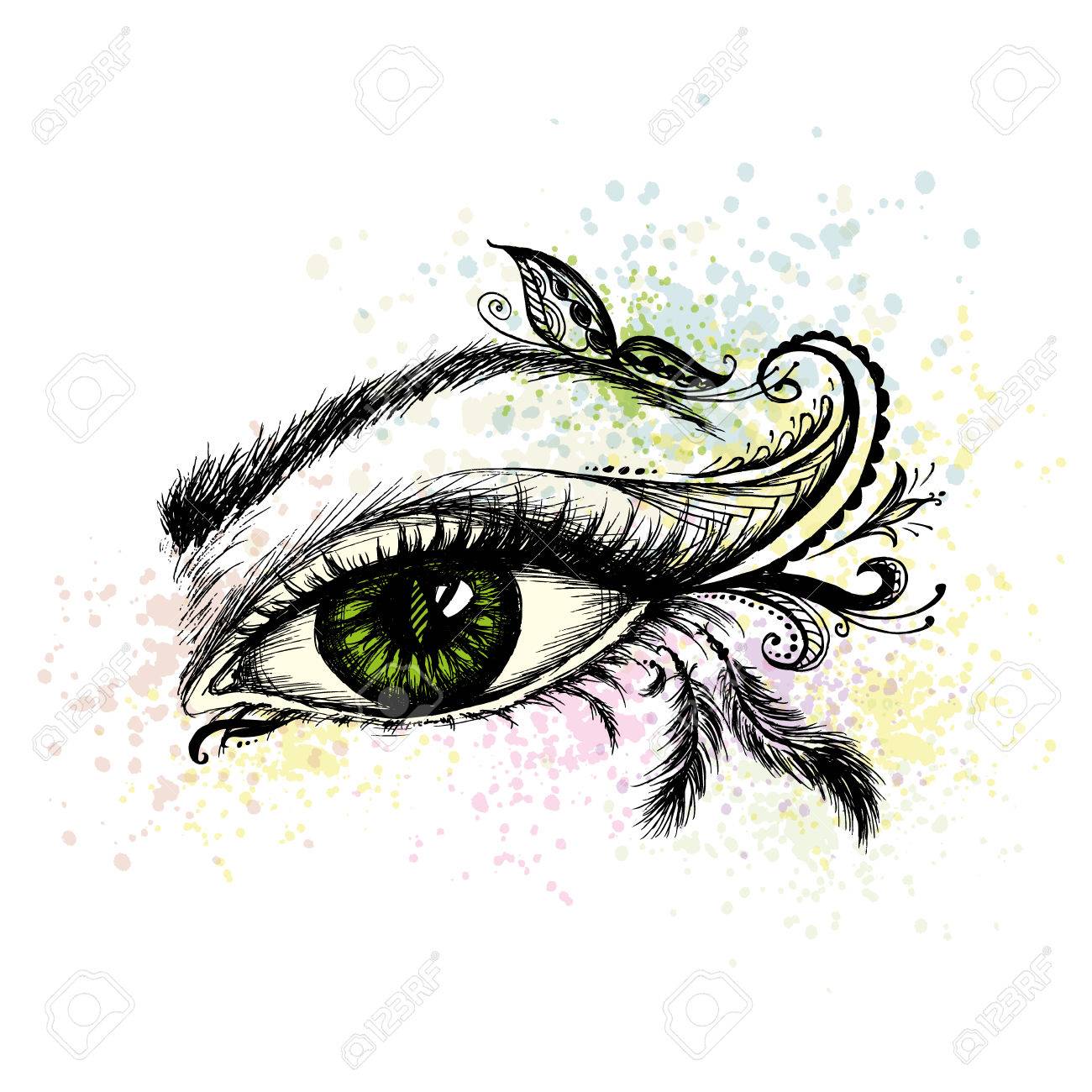 落書きで描いた目手に、ベクトル イラストのイラスト素材・ベクター  