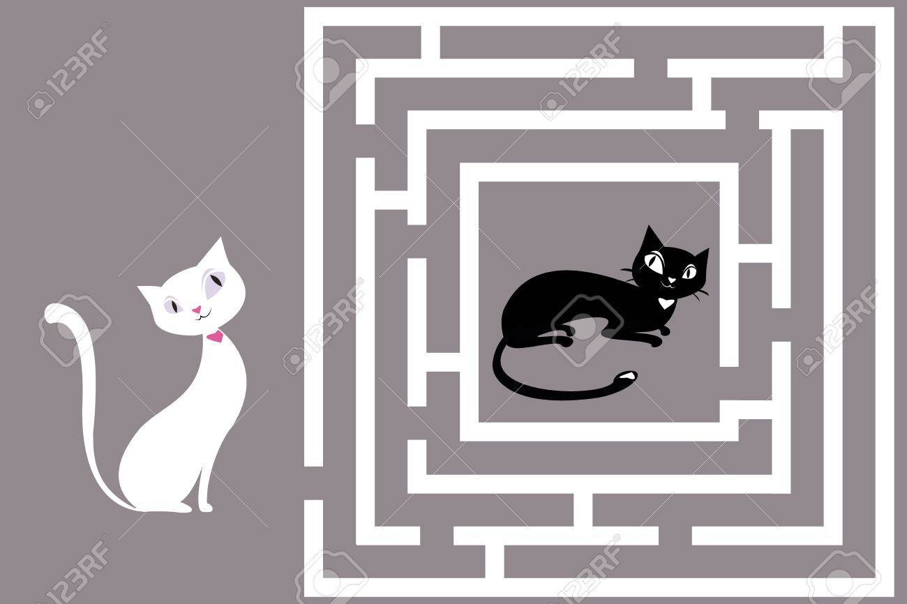 かわいい猫の迷路ゲーム 彼の愛を見つけるに猫を助けます ベクトル図 のイラスト素材 ベクタ Image