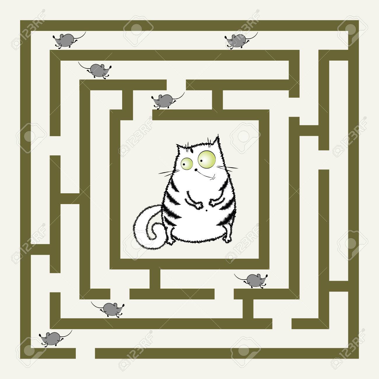 Labyrinthe Avec Chat Et Souris Illustration Vectorielle Drôle De Dessin Animé