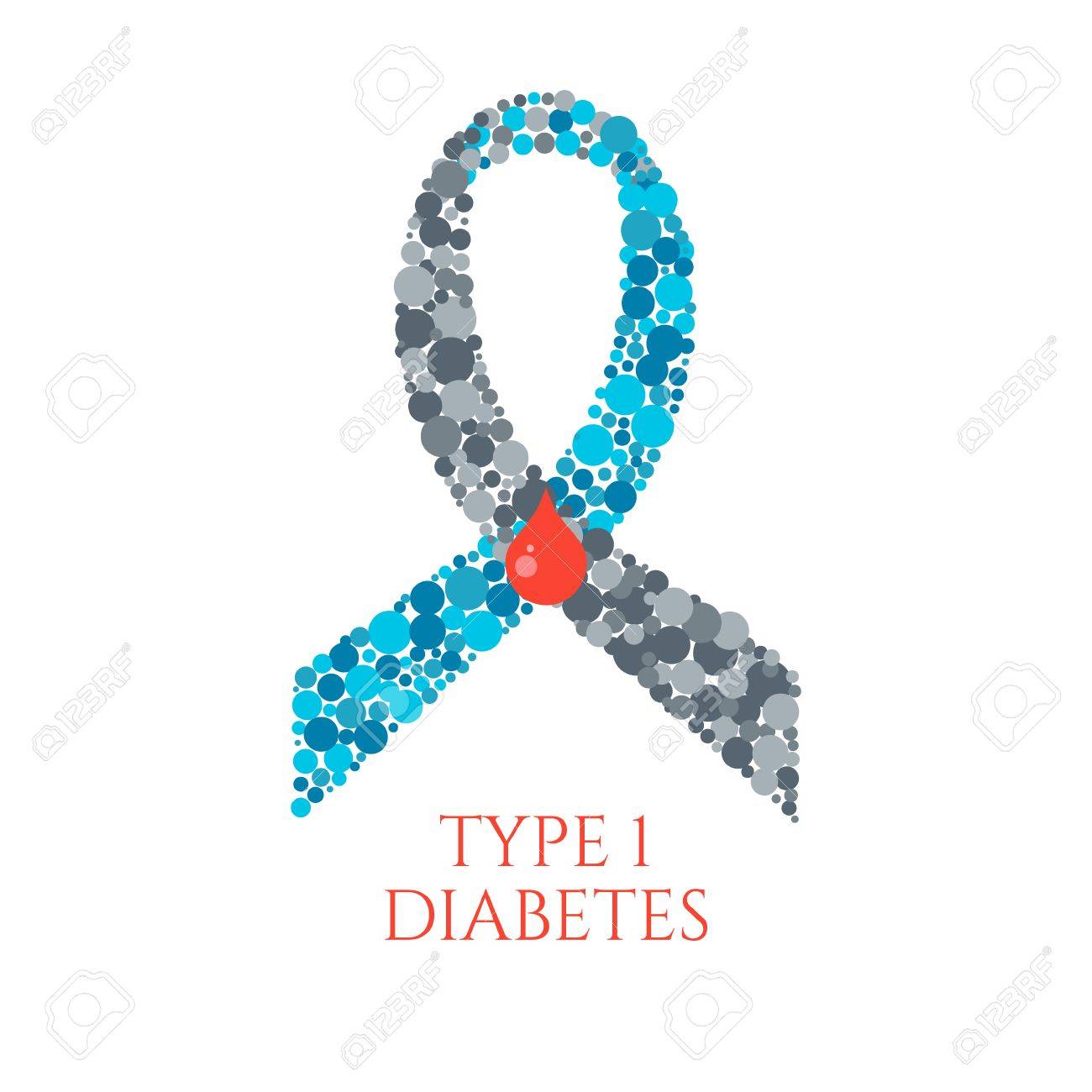 Diabetes Type 1 Awareness Symbol. Blue And Grey Ribbon Made Of Circles With  A Drop Of Blood On White Background. Diabetes Symbol. Diabetes Type One  Sign. Vector Illustration. Royalty Free SVG, Cliparts,, image size:1300x1300