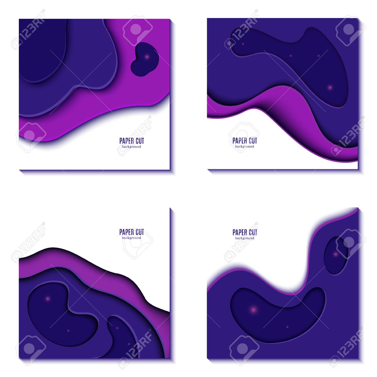 Set Of Four Purple Square Banner Templates Made In 3d Paper Cut Set Of Four Purple Square Banner Templates Made In 3d Paper Cut
