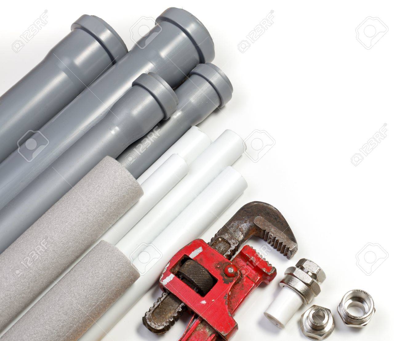Pipe Fitting Plumbing Tool Pipes And Fittings On White Background Pipe Fitting Plumbing Tool Pipes And Fittings On White Background