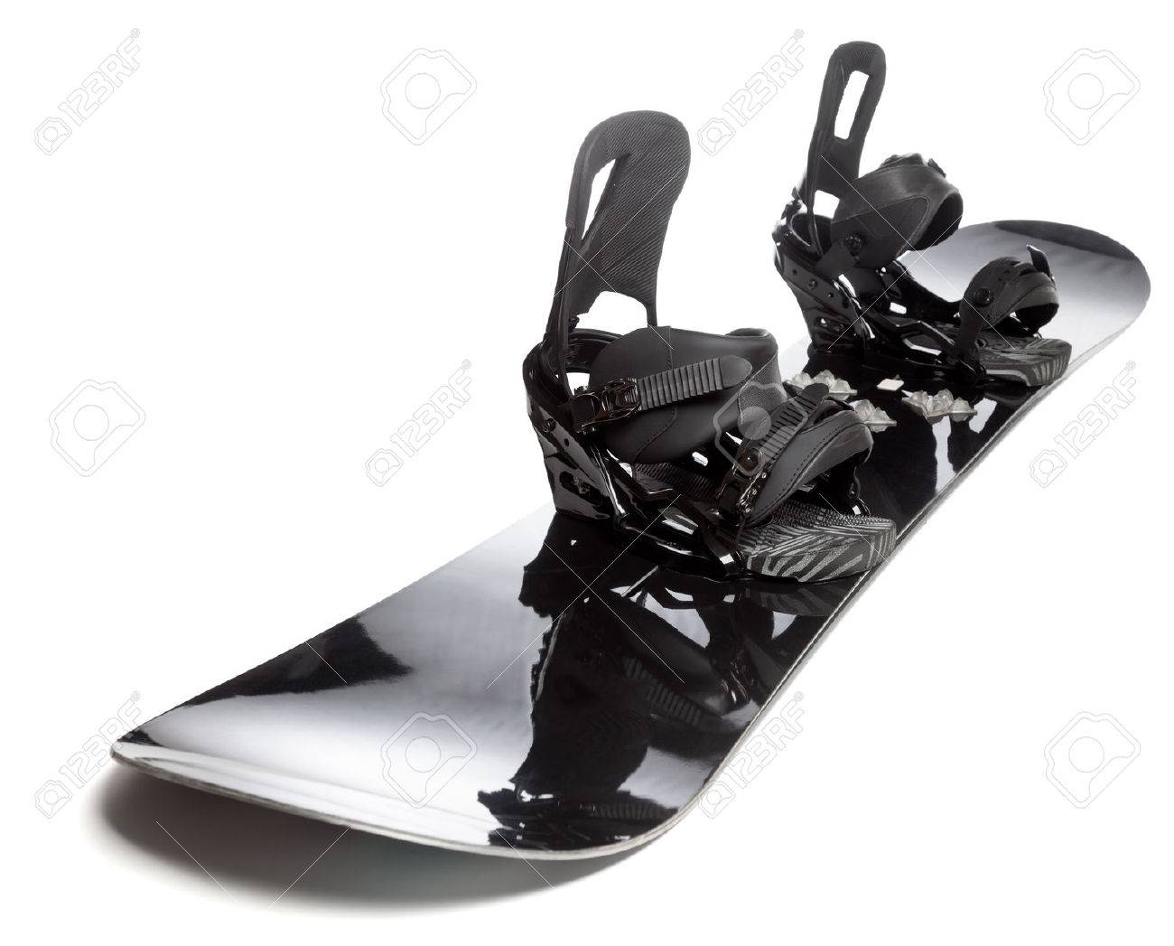 Black Snowboard With Bindings On White Background Stock Photo, Picture And  Royalty Free Image. Image 50141365.