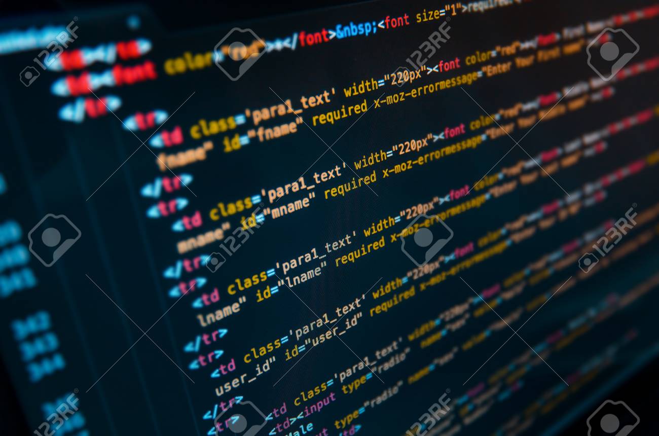 Desktop source code and Wallpaper by Computer language with coding and  programming. Stock Photo