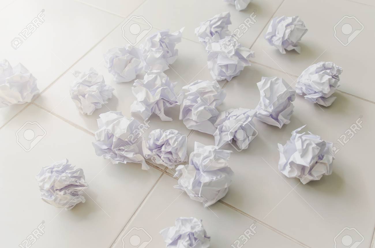no idea and fail concept many crumpled paper or trash and white paper ball flower