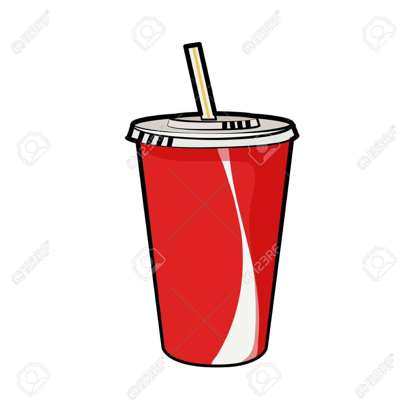 isolated illustration of disposable red soda cup with straw for