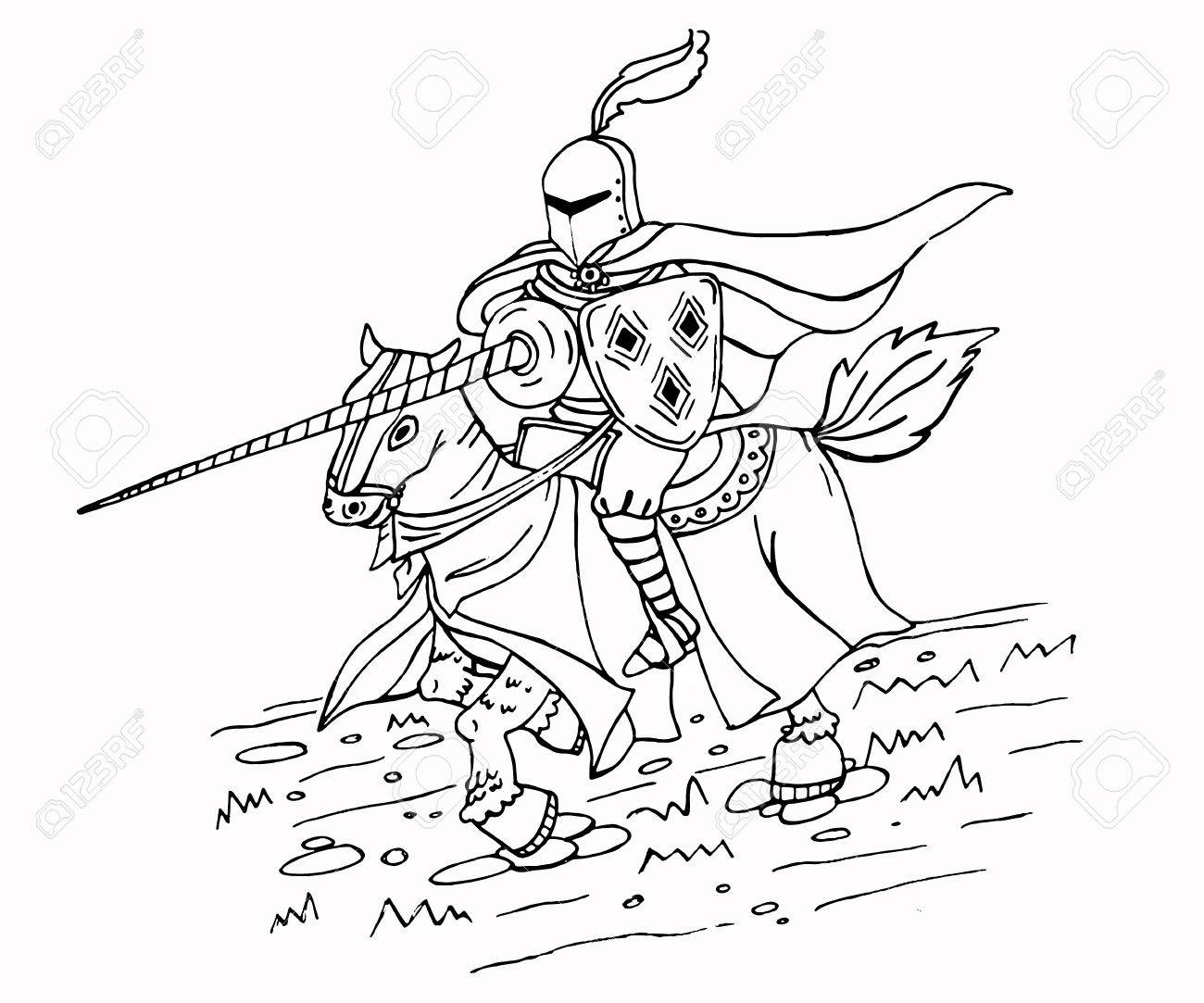 Me val spear knight on horse Black and white isolated vector illustration Can be used