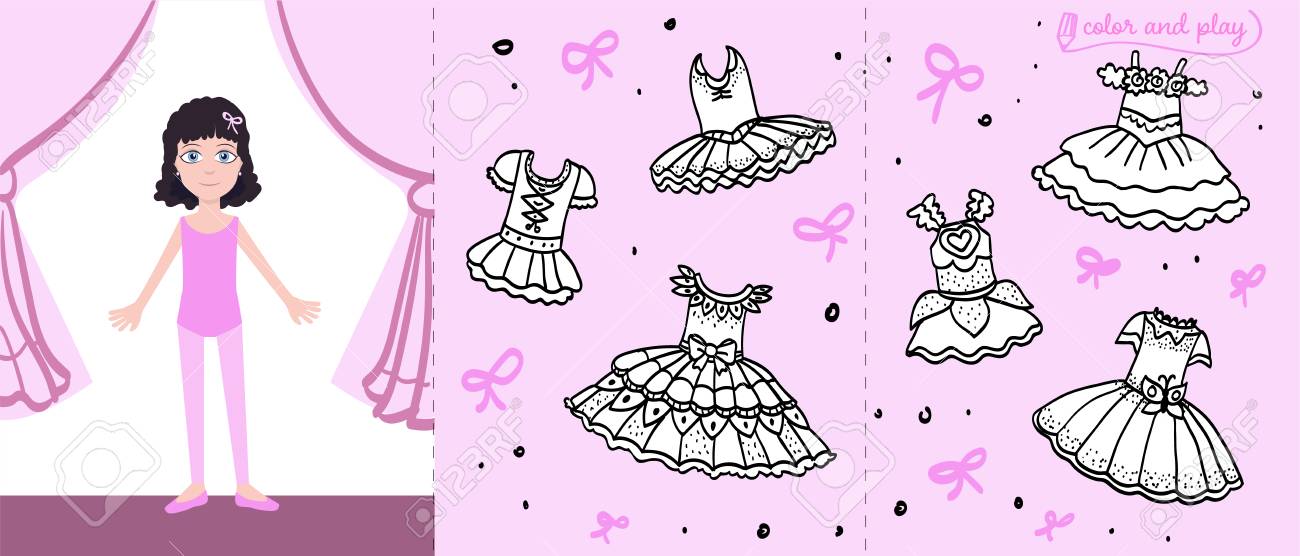Little Ballet Dancer On Stage Colored Paper Doll In Cartoon