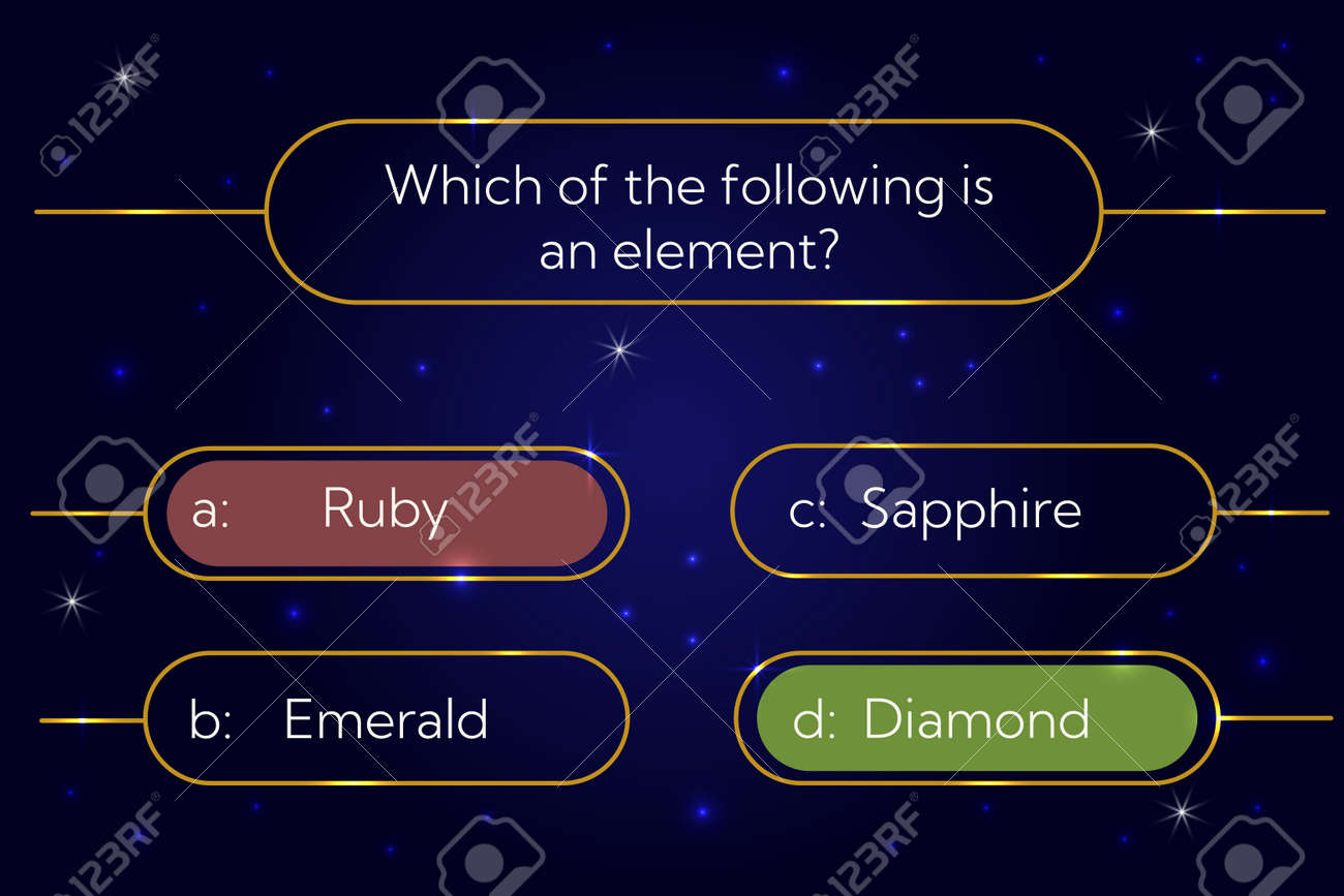 선택 답변 템플릿이 있는 테스트 메뉴가 있는 Quez 게임 질문입니다. 금색 숫자 프레임이 있는 퀴즈 게임 또는 퀴즈 콘테스트 TV 쇼  레이아웃. 승리의 기호로 벡터 지적 도전 배경, 패배 로열티 무료 사진,