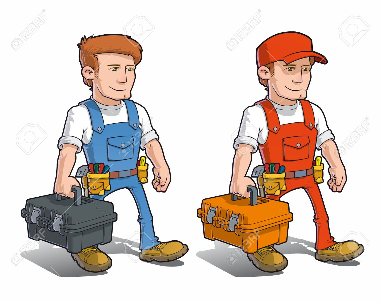 ツールキットを運ぶ便利屋のベクトル漫画イラスト のイラスト素材 ベクタ Image
