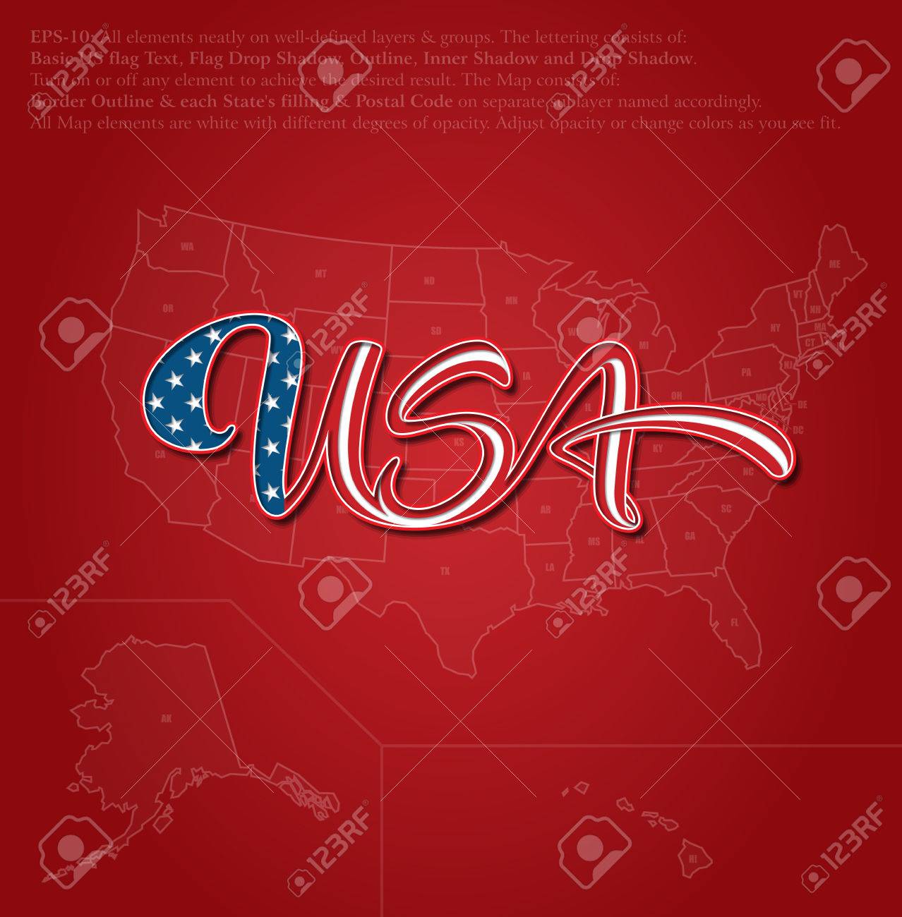 vector illustration of a custom made lettering of the word usa american flag border for word