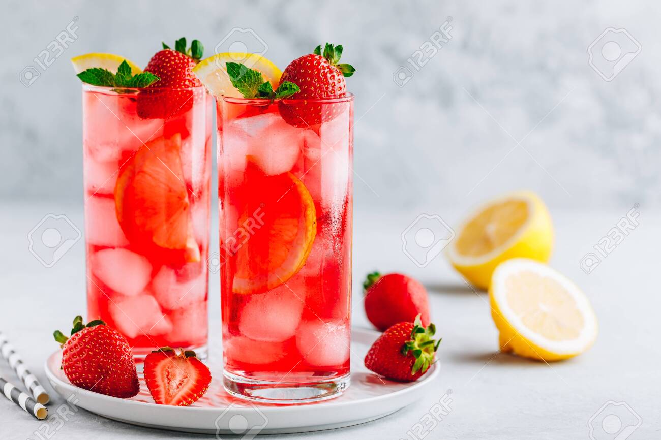 Refreshing Strawberry Mint And Lemon Iced Tea Or Lemonade In Stock Photo Picture And Royalty Free Image Image 128122193