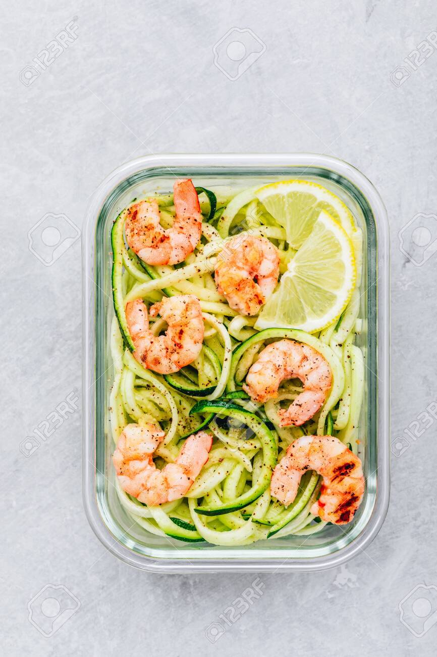 Meal Prep Lunch Box Containers Spiralized Zucchini Noodles Pasta Stock Photo Picture And Royalty Free Image Image 128852989