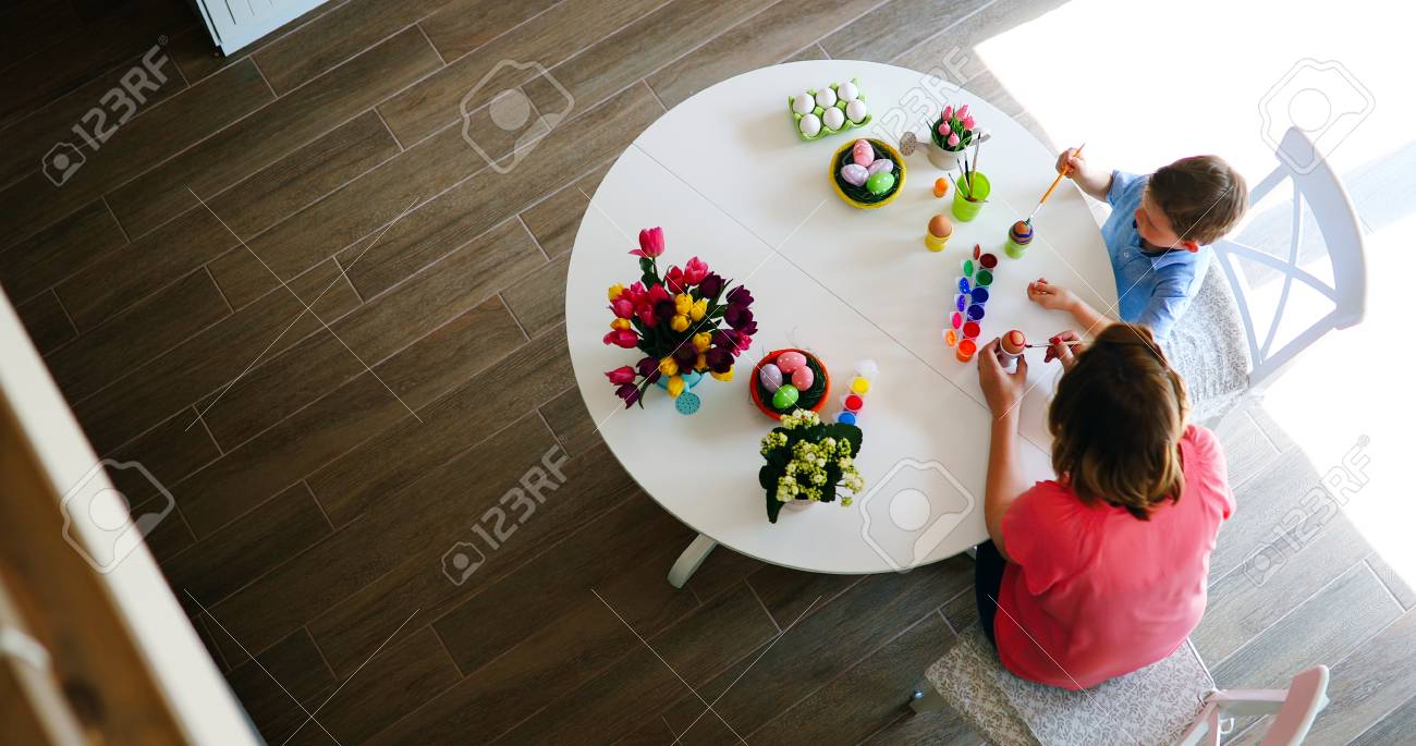 Mother And Son Paint Easter Eggs Stock Photo Picture And Royalty