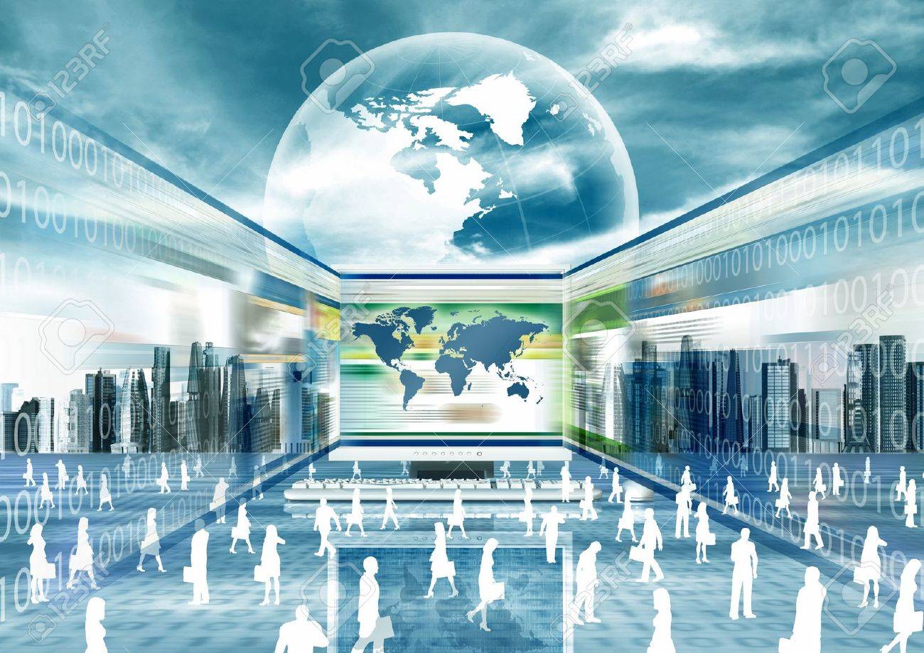 仮想世界でビジネスを行う仮想ビジネスマンのイラストの写真素材・画像素材 Image 14670904