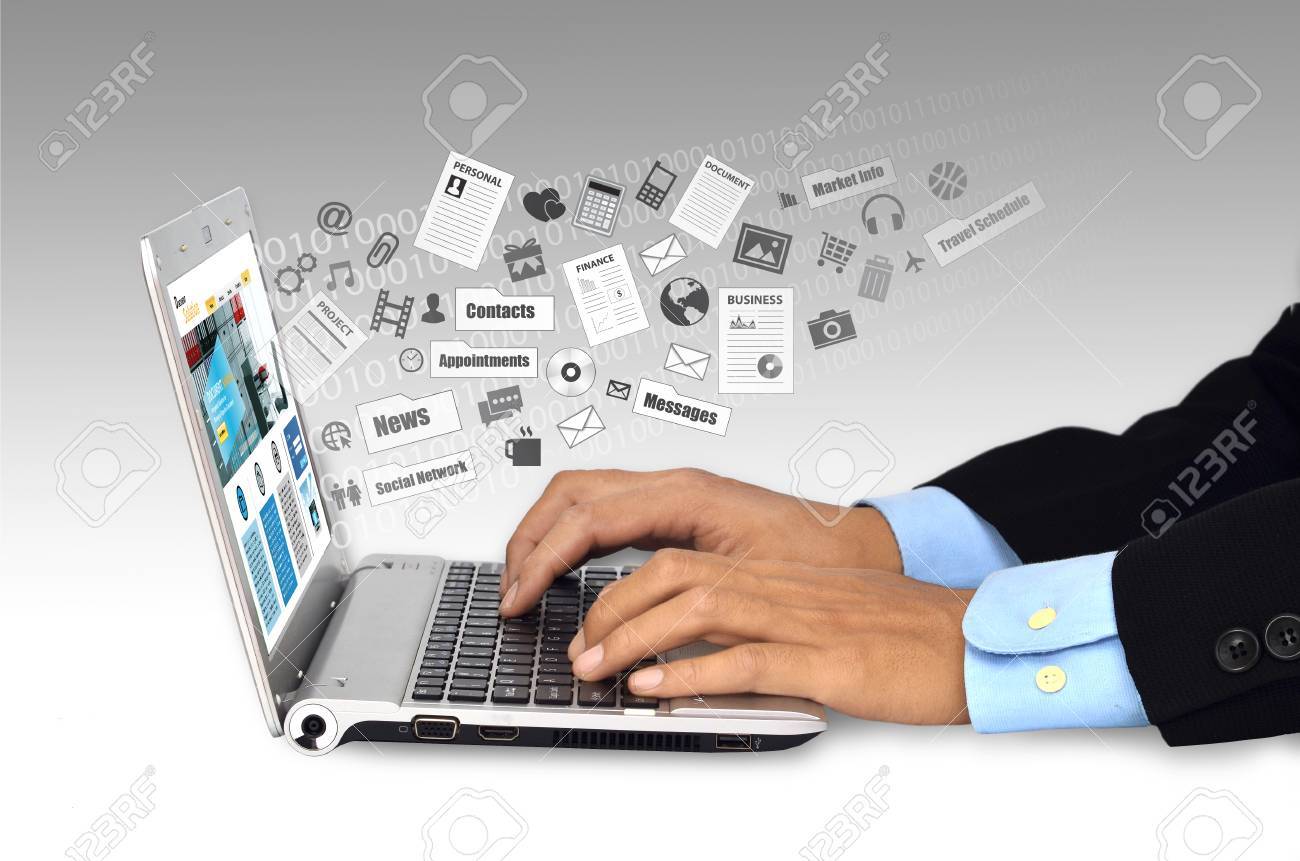 Businessman Doing His Daily Work And Social Network Activity.. Stock Photo,  Picture And Royalty Free Image. Image 50483038.