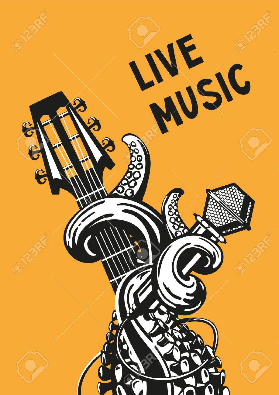 live music rock poster with a guitar microphone and tentacles
