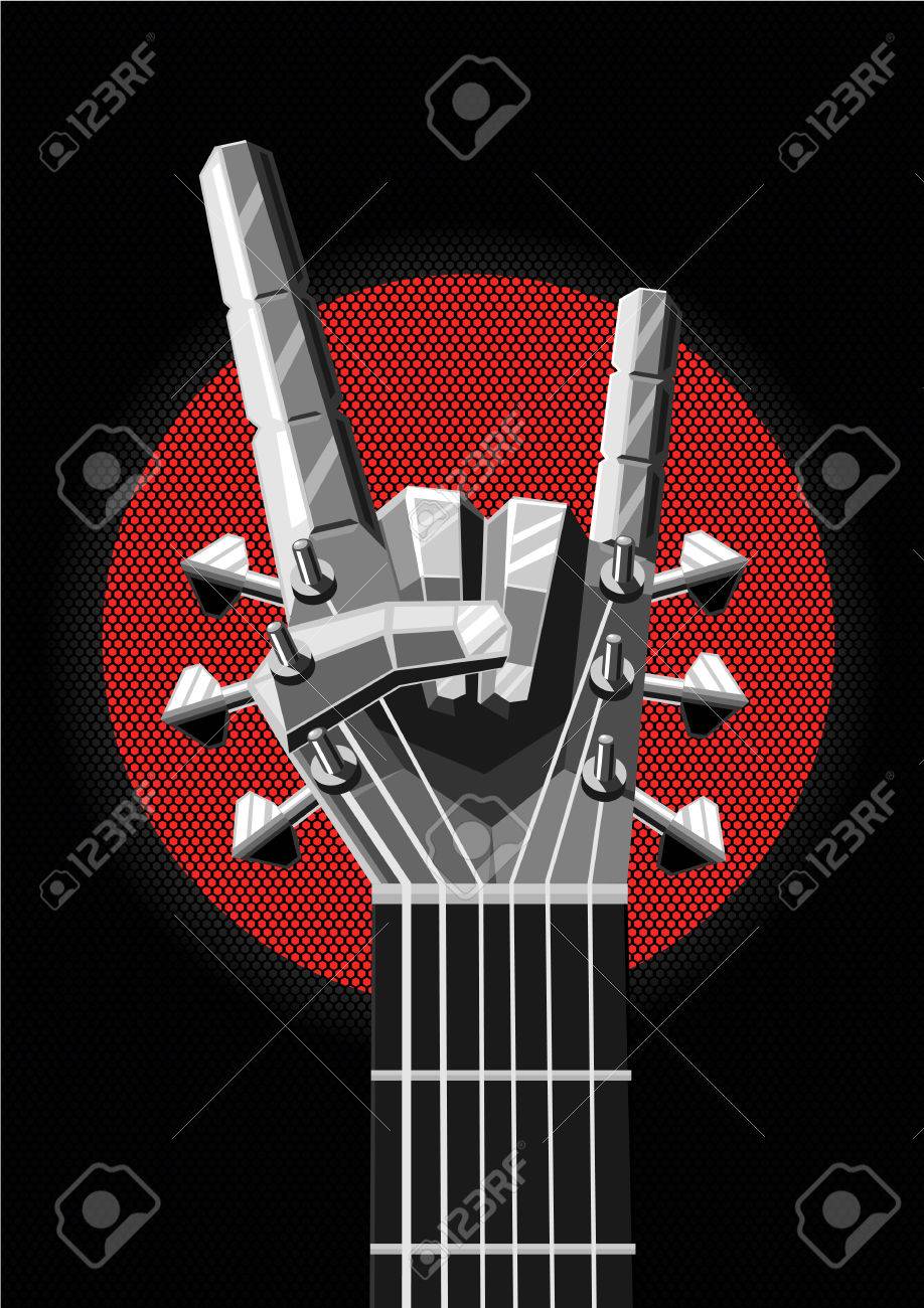 Heavy Metal Illustration With Guitar And Hand Rock And Roll Sign Royalty Free Cliparts Vectors And Stock Illustration Image