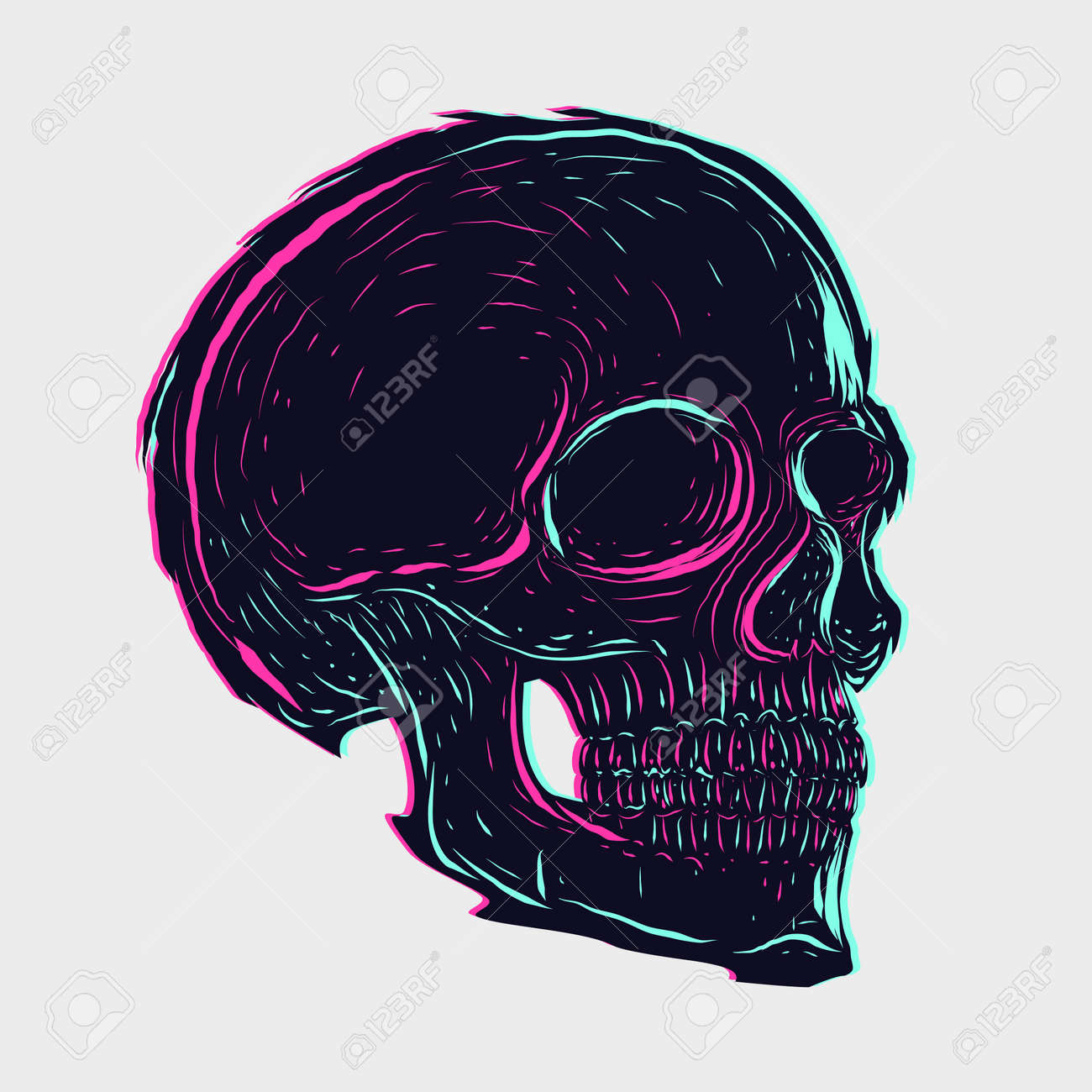 Premium Vector  Human skull on glitching display.