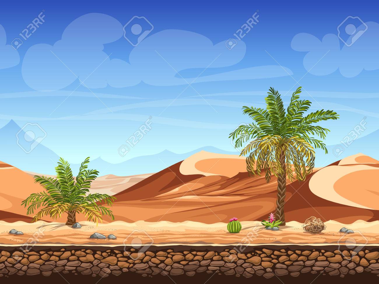 Vector illustration - seamless background - palm trees in desert - for game design - 51305170 Vector illustration - seamless background - palm trees in desert - for game design - 51305170